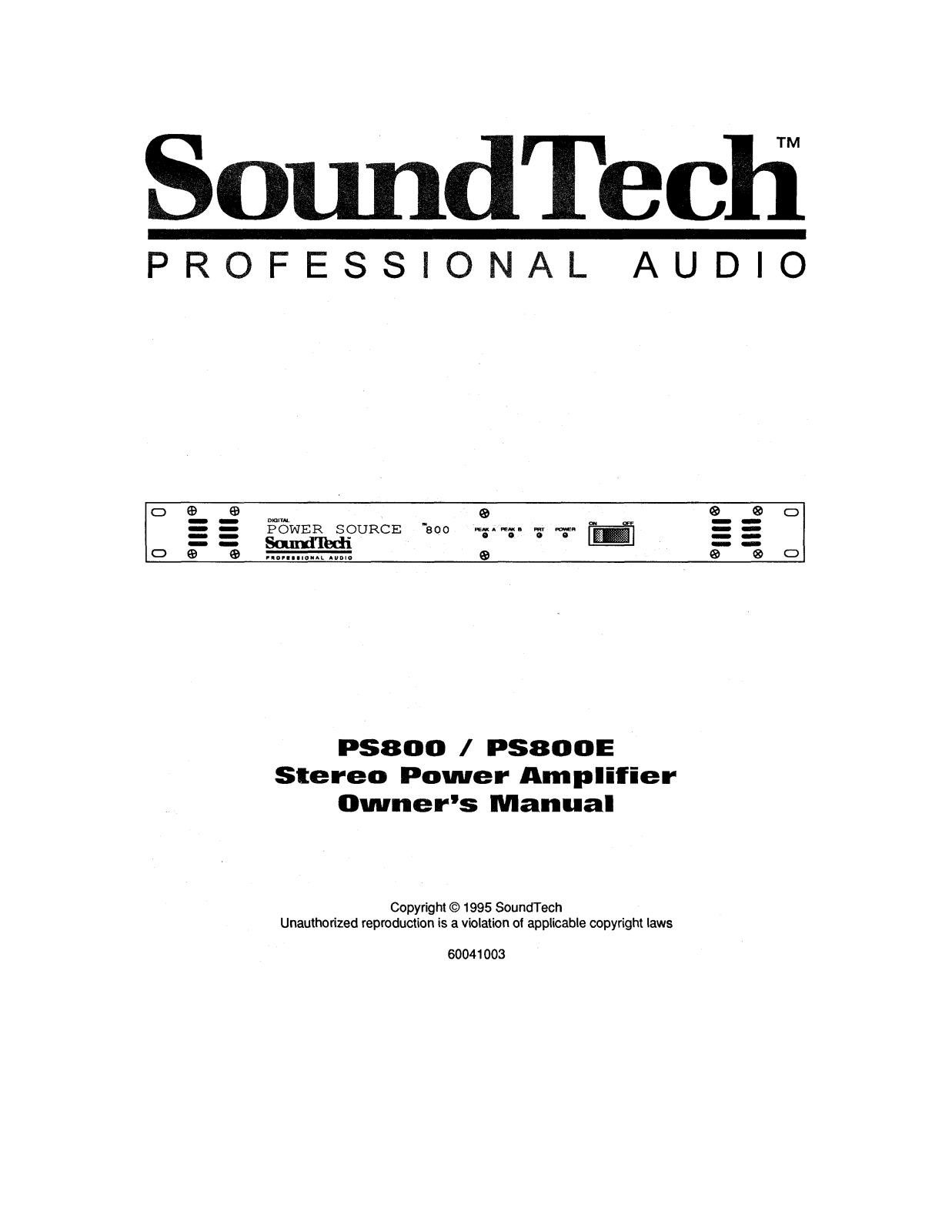 Soundtech PS800E, PS 800 Owner Manual
