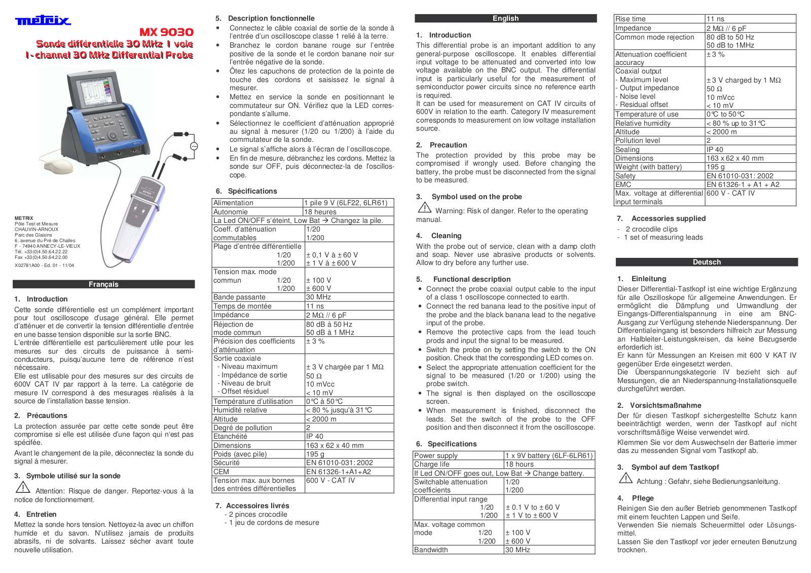 Metrix MX 9030 User guide