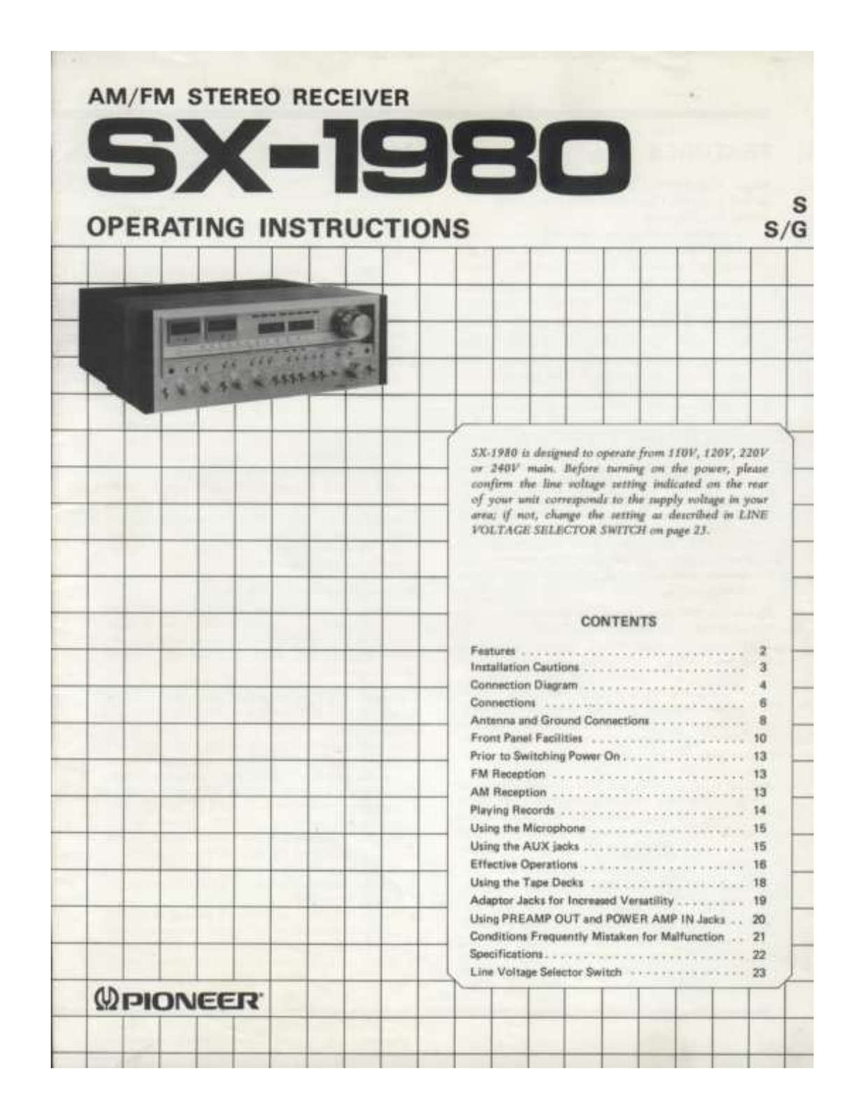 Pioneer SX-1980 Owners manual