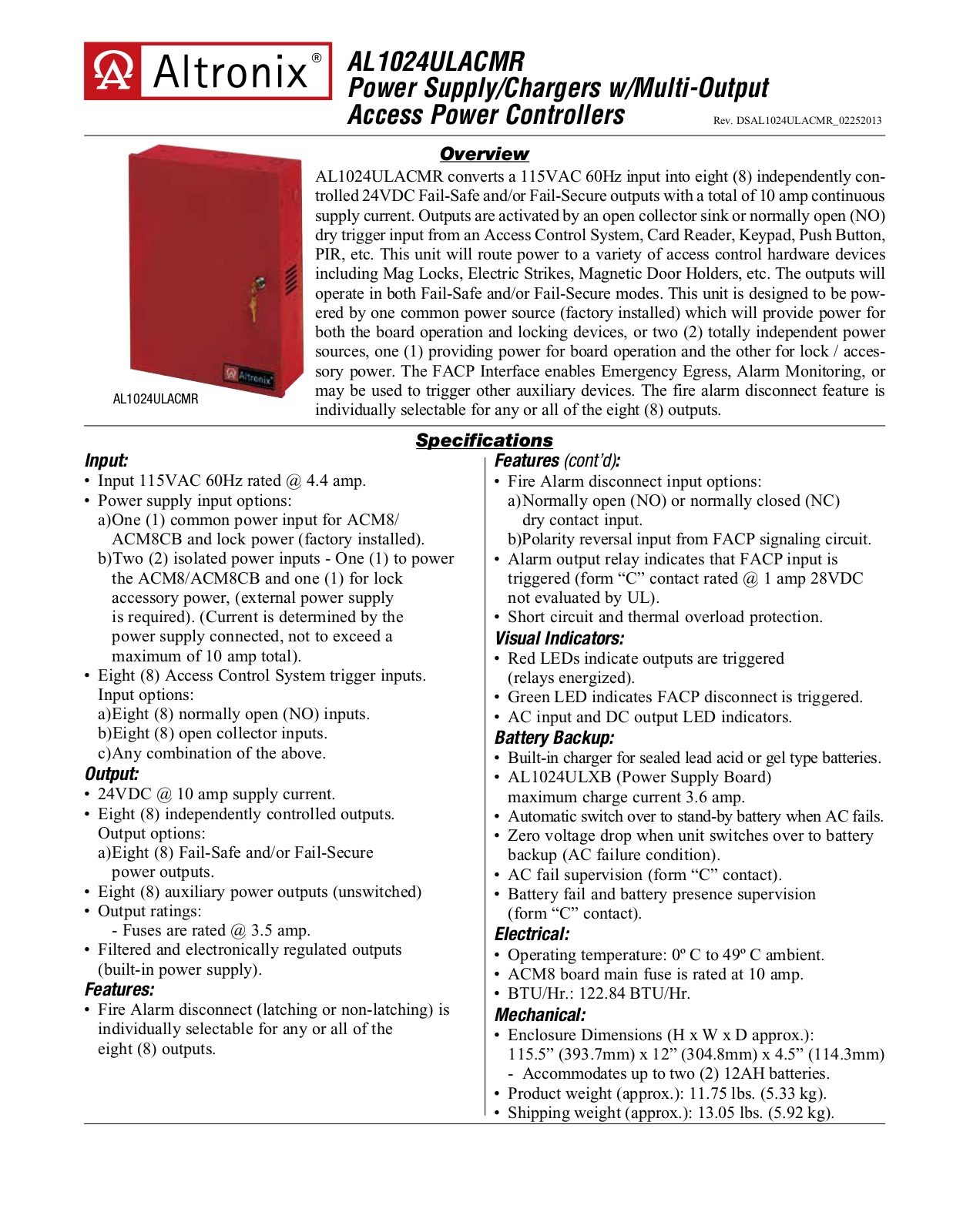 Altronix AL1024ULACMR Data Sheet