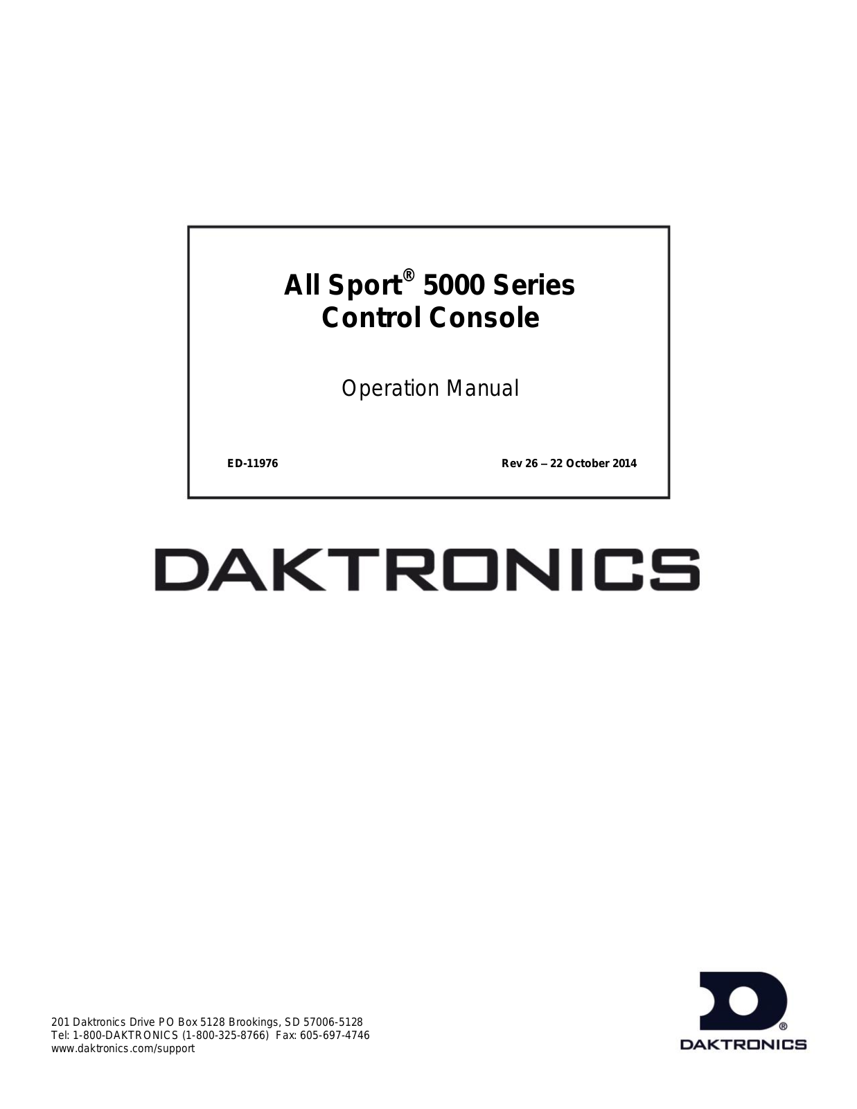 Daktronics All Sport 5000 Operation Manual