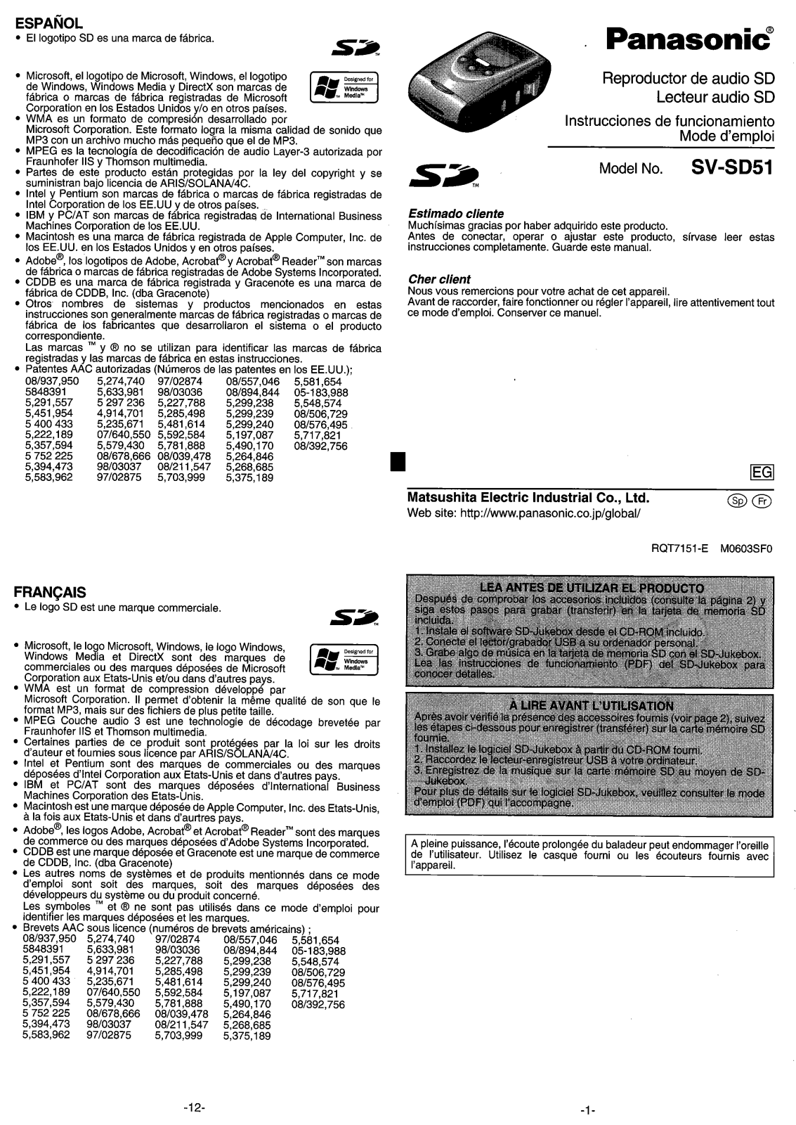 Panasonic SVSD51EG User Manual