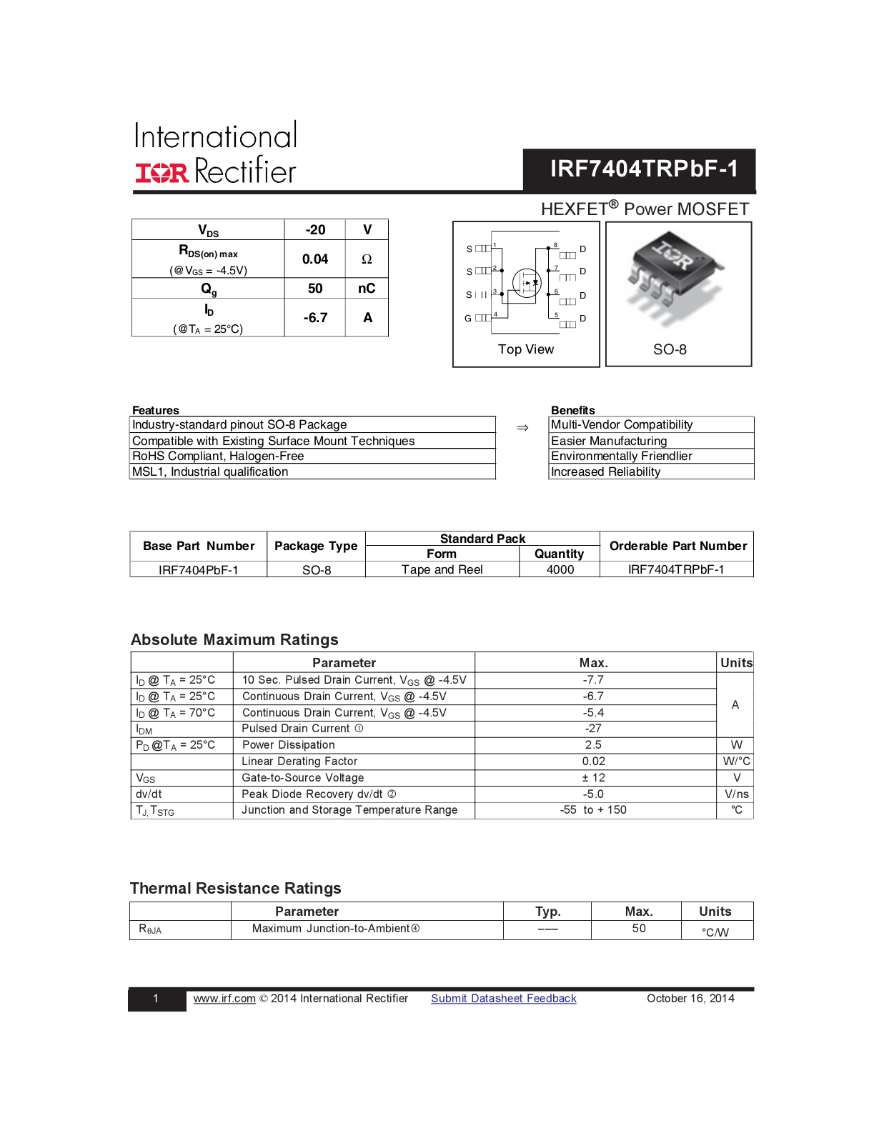 Datasheet IRF7404PBF Datasheet - ManualMachine.com