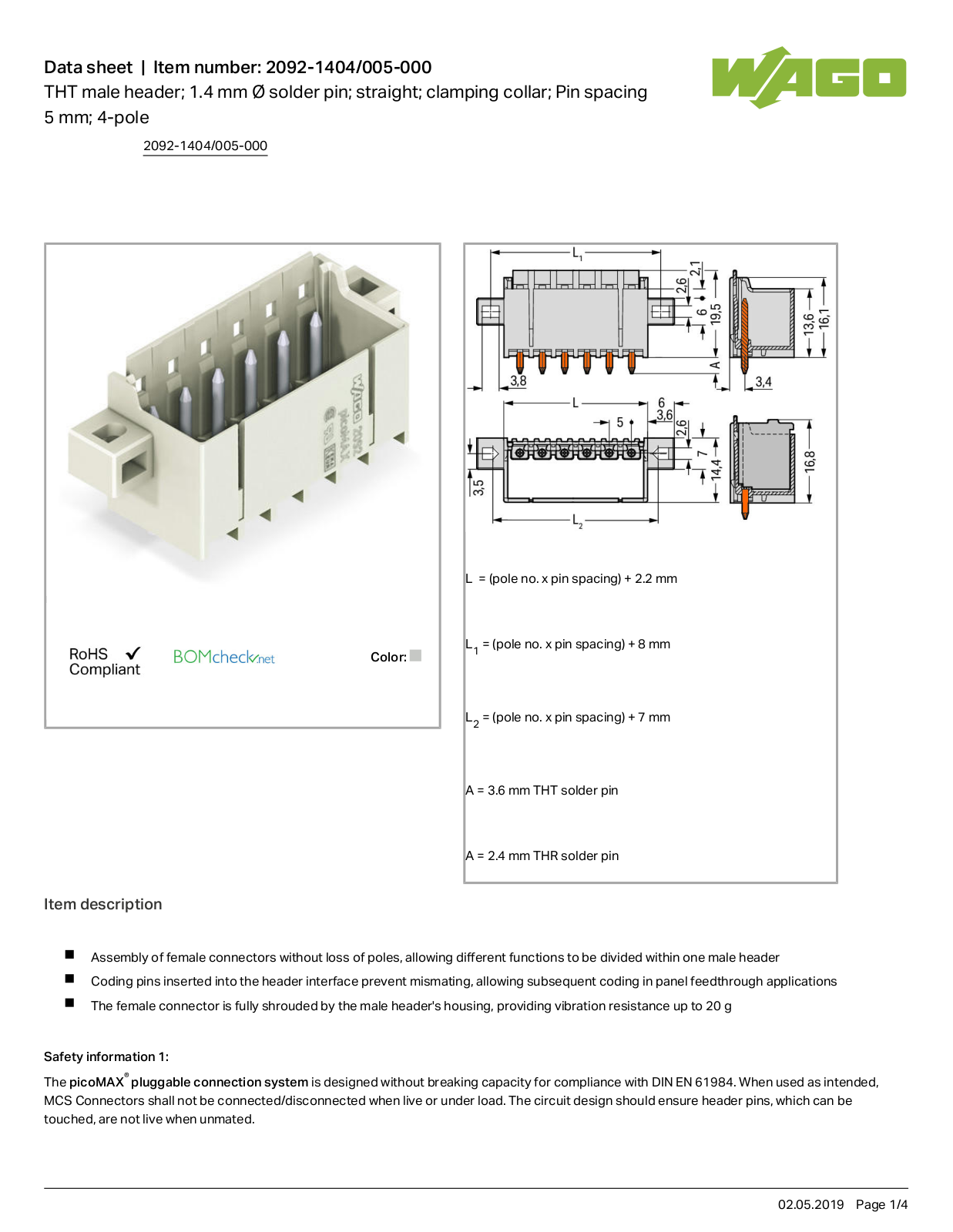 Wago 2092-1404/005-000 Data Sheet