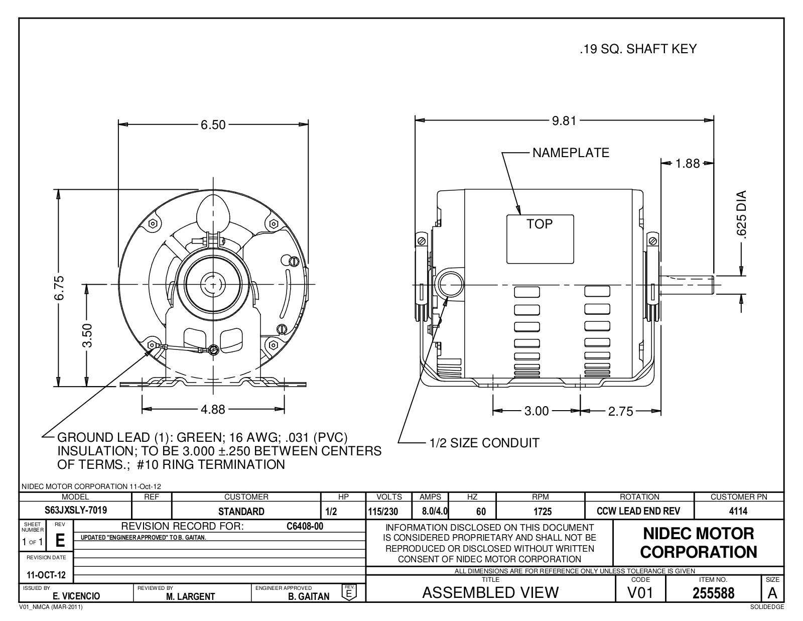 US Motors 4114 Dimensional Sheet - ManualMachine.com