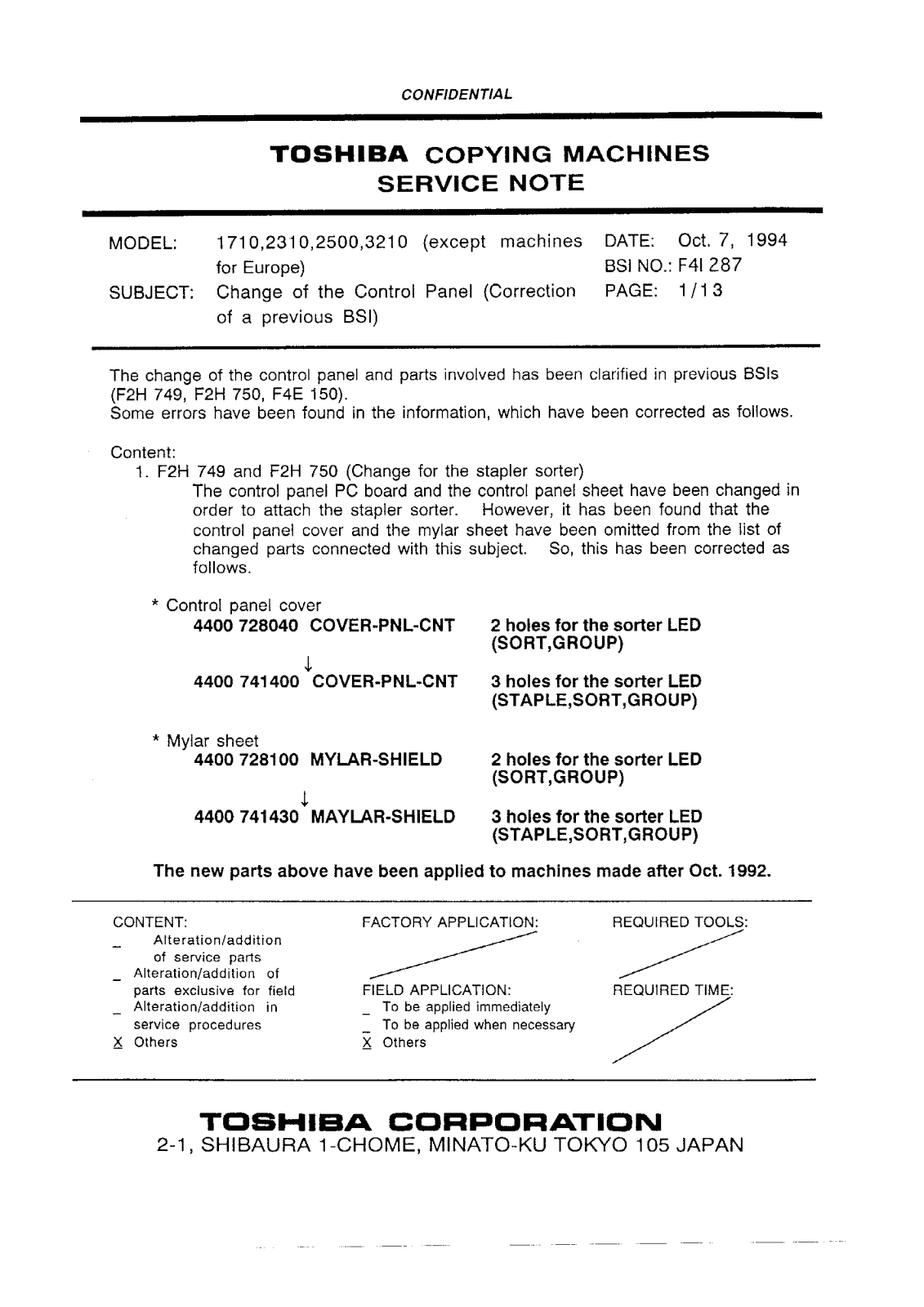 Toshiba f4i287 Service Note