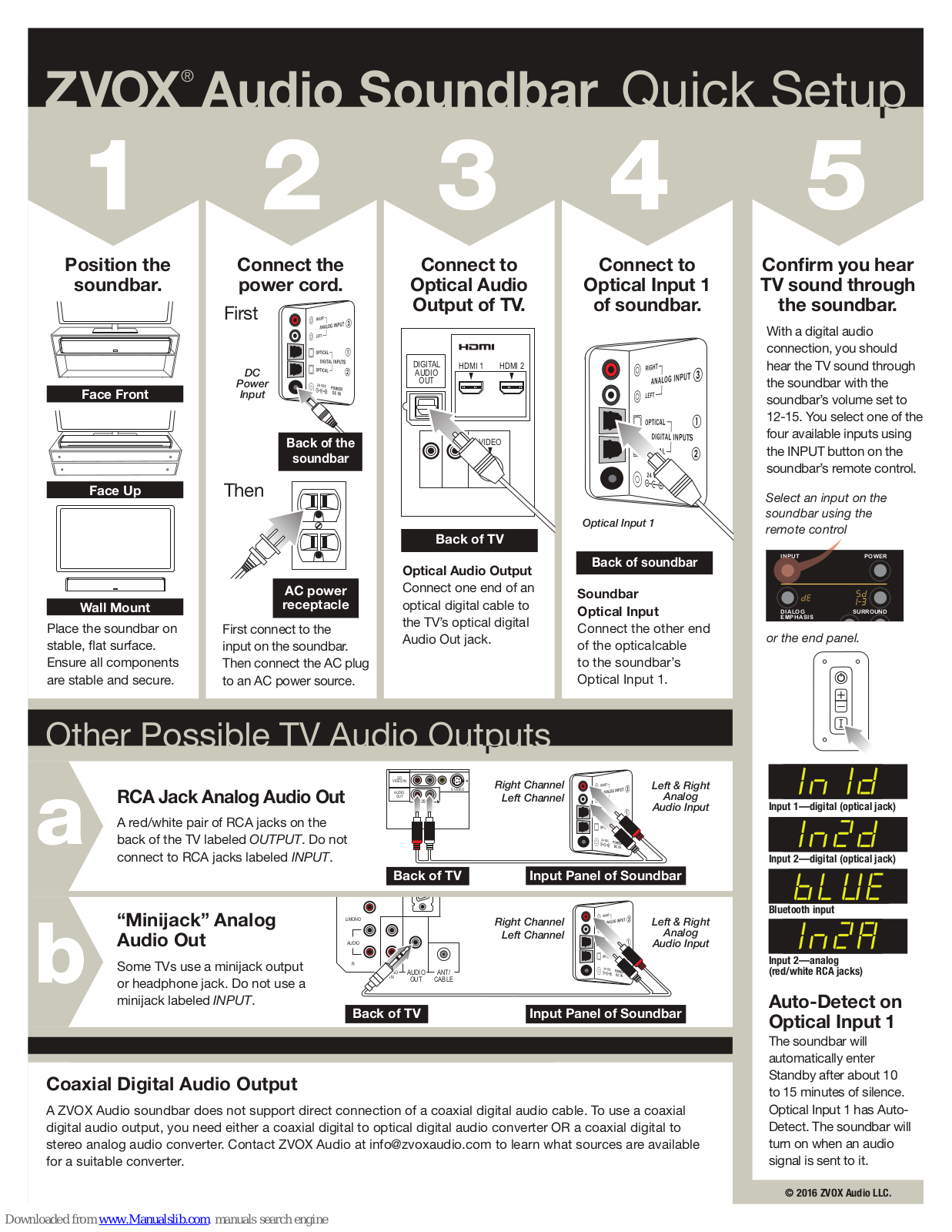 Zvox Audio SB700, SB500, SB400 Quick Setup Manual