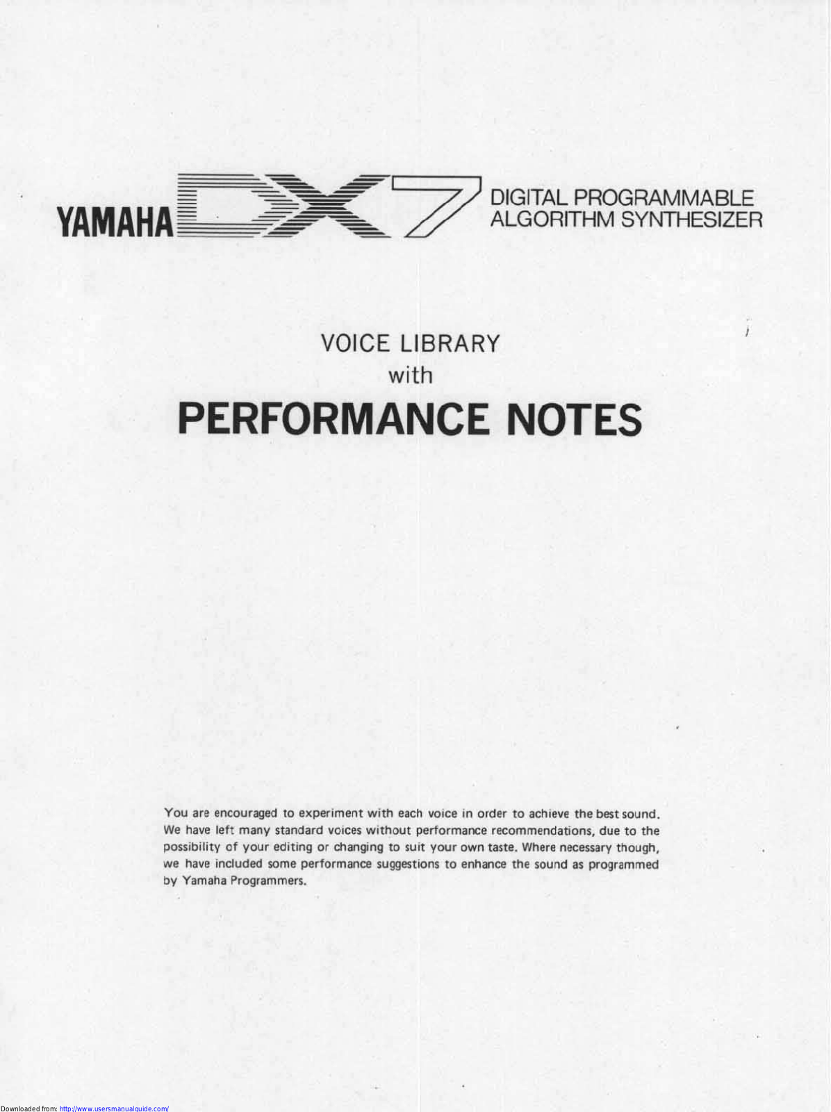 Yamaha Audio DX7 User Manual
