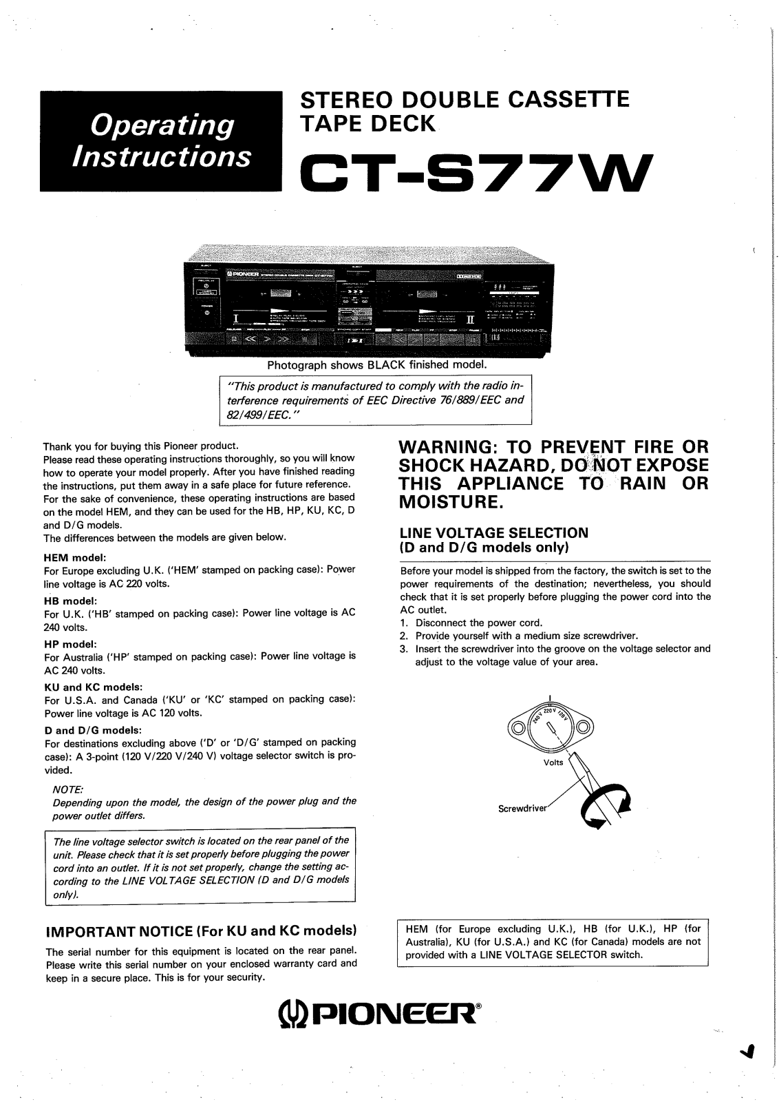 Pioneer CTS-77-W Owners manual