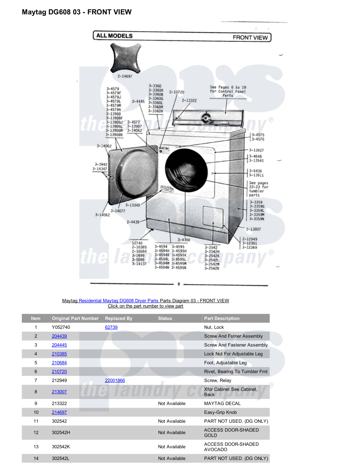 Maytag DG608 Parts Diagram