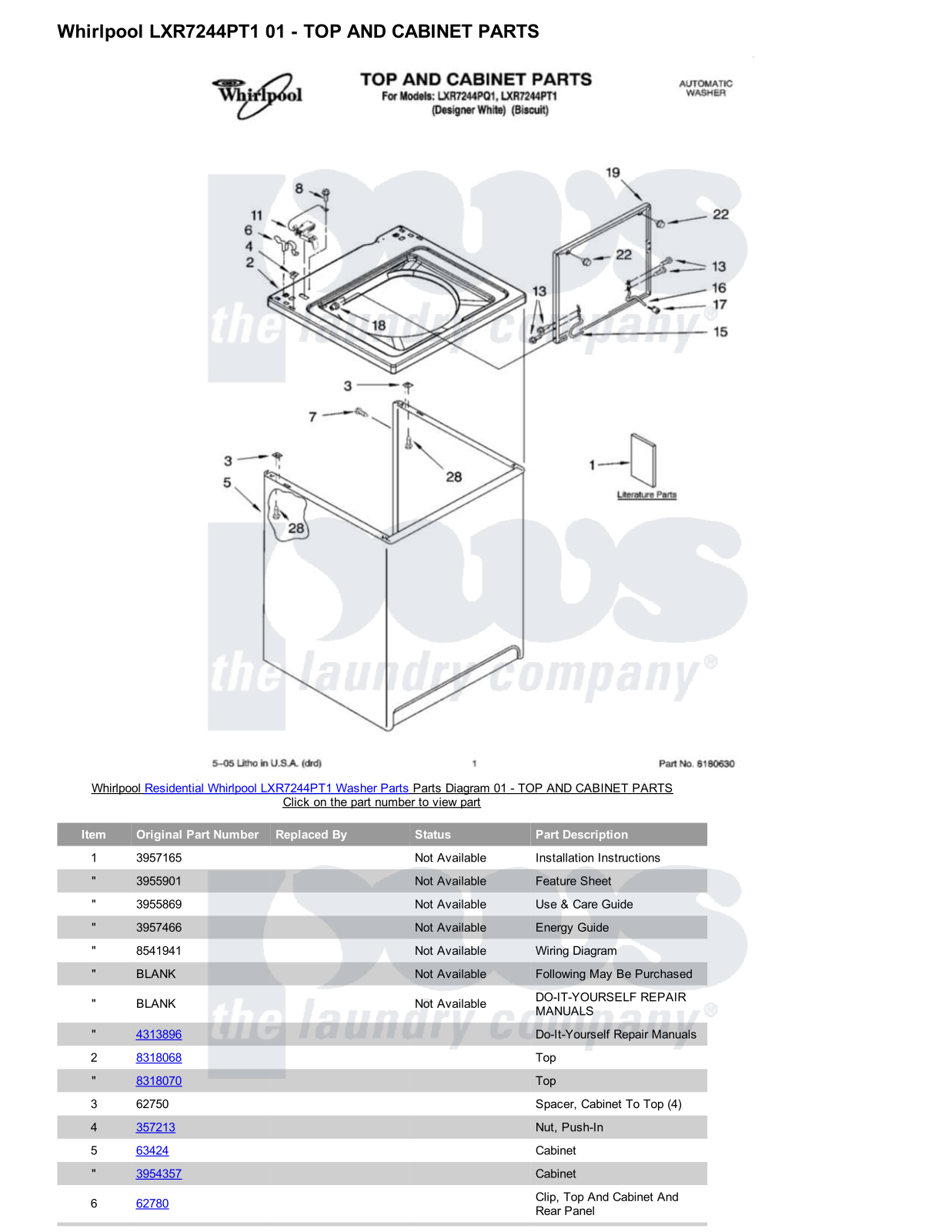 Whirlpool LXR7244PT1 Parts Diagram