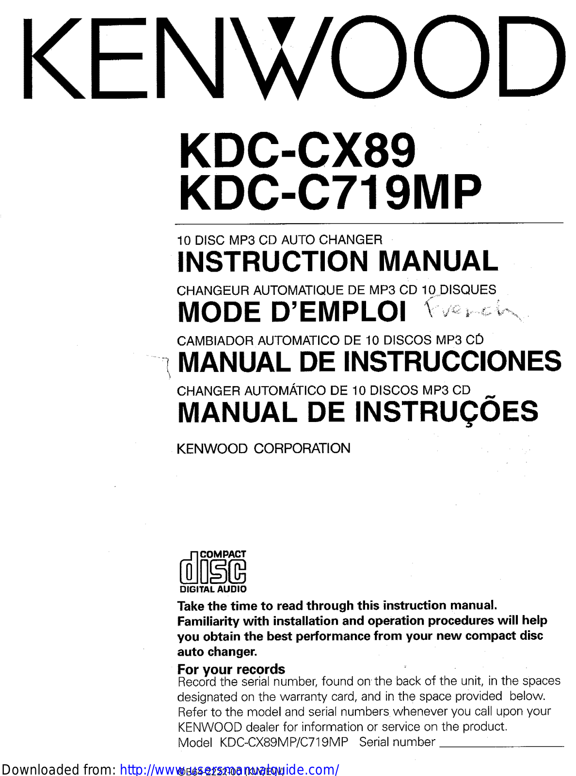 KENWOOD KDC-CX89, KDC-C719MP User Manual