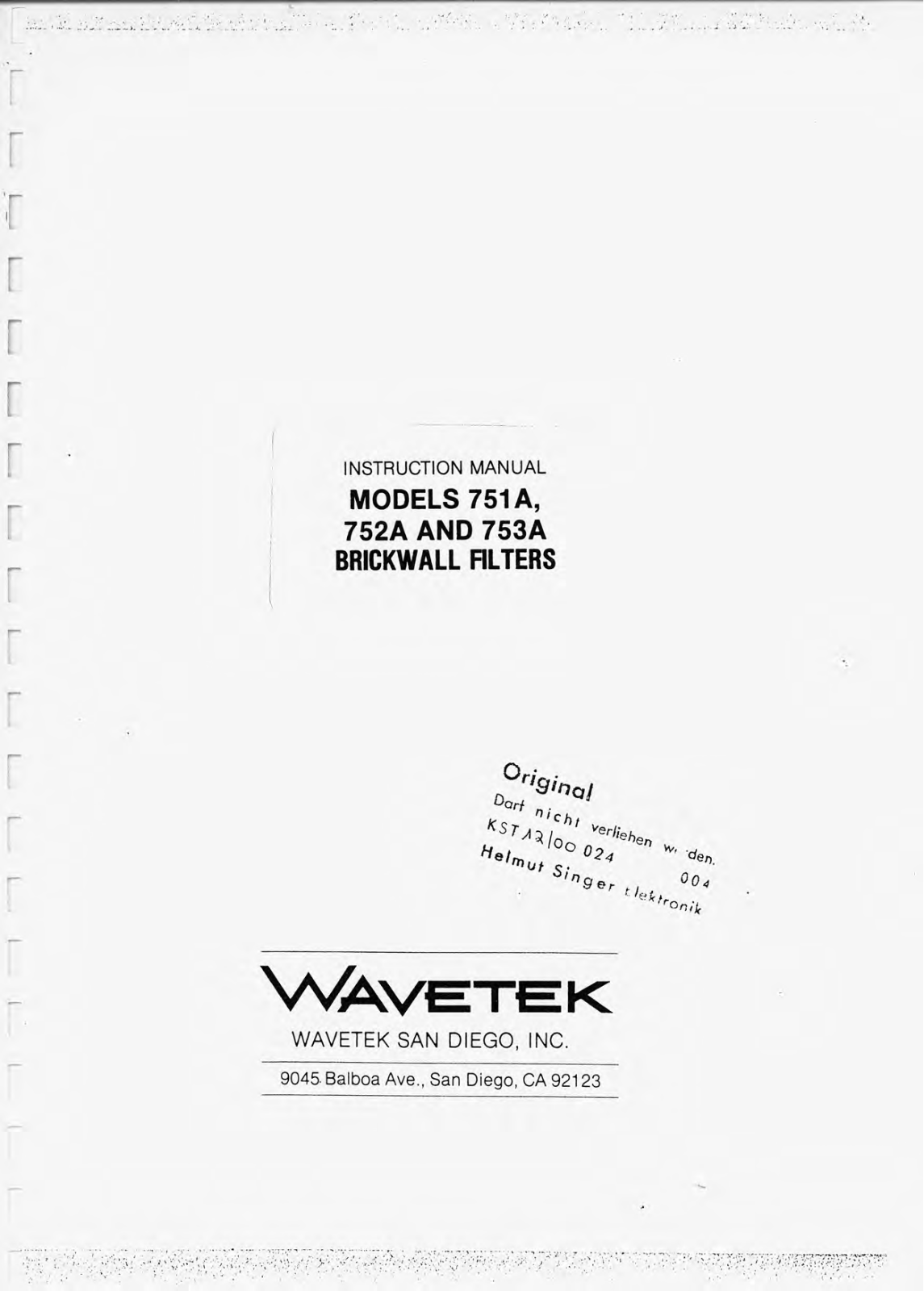 Wavetek 753A, 752A, 751A Service manual