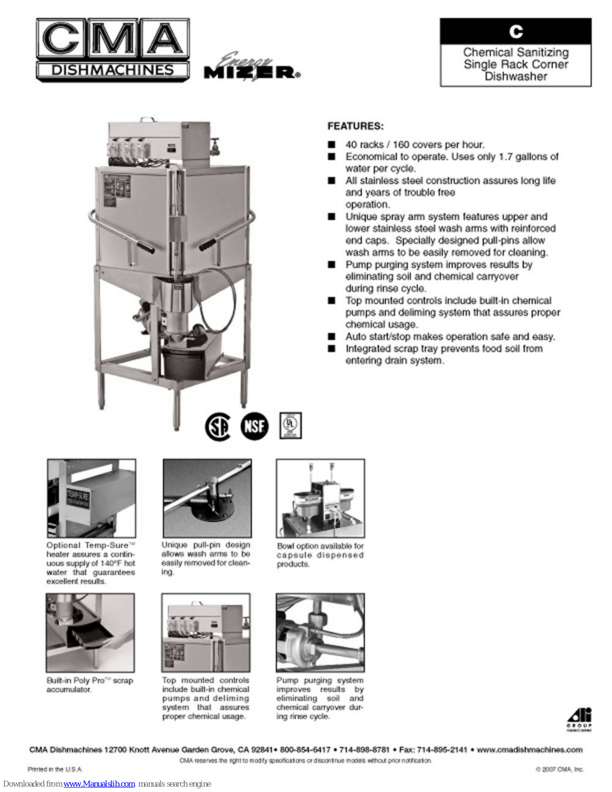 CMA Dishmachines CMA-C, Energy Mizer C Specifications