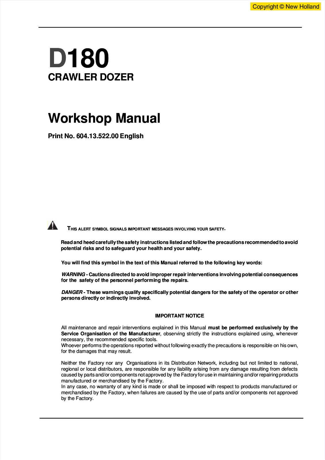 New Holland D180 Workshop Manual