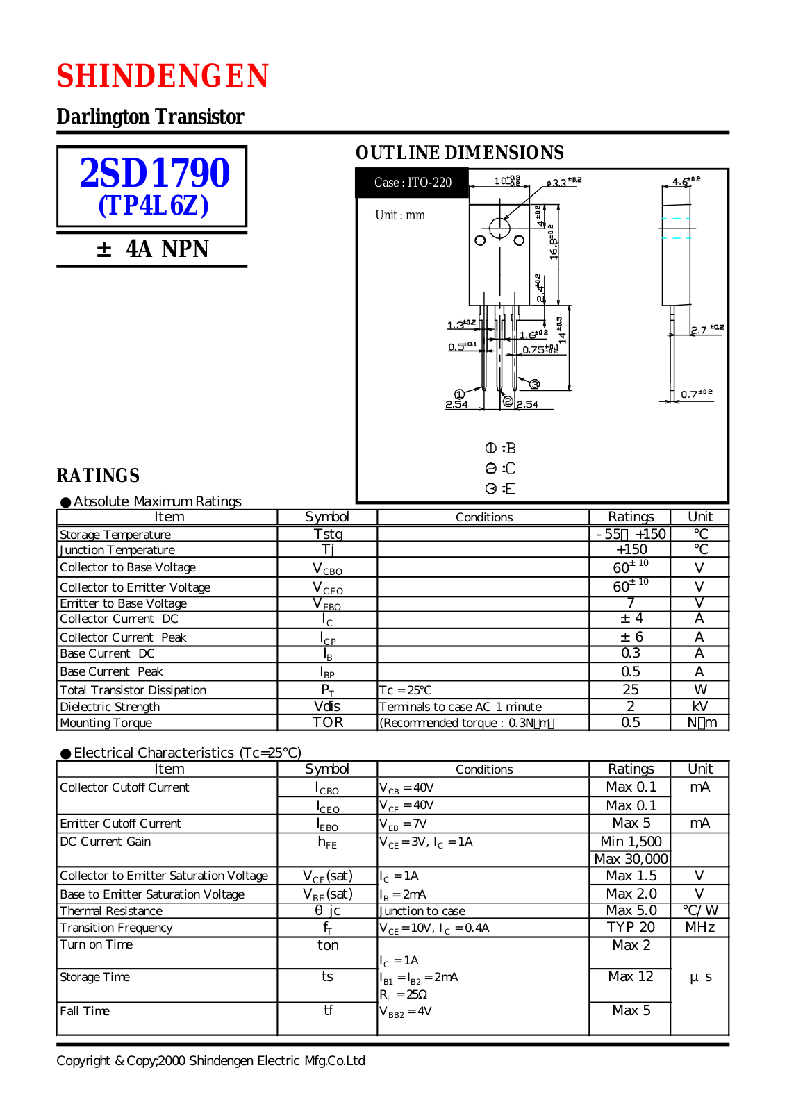 Shindengen 2SD1790 Datasheet