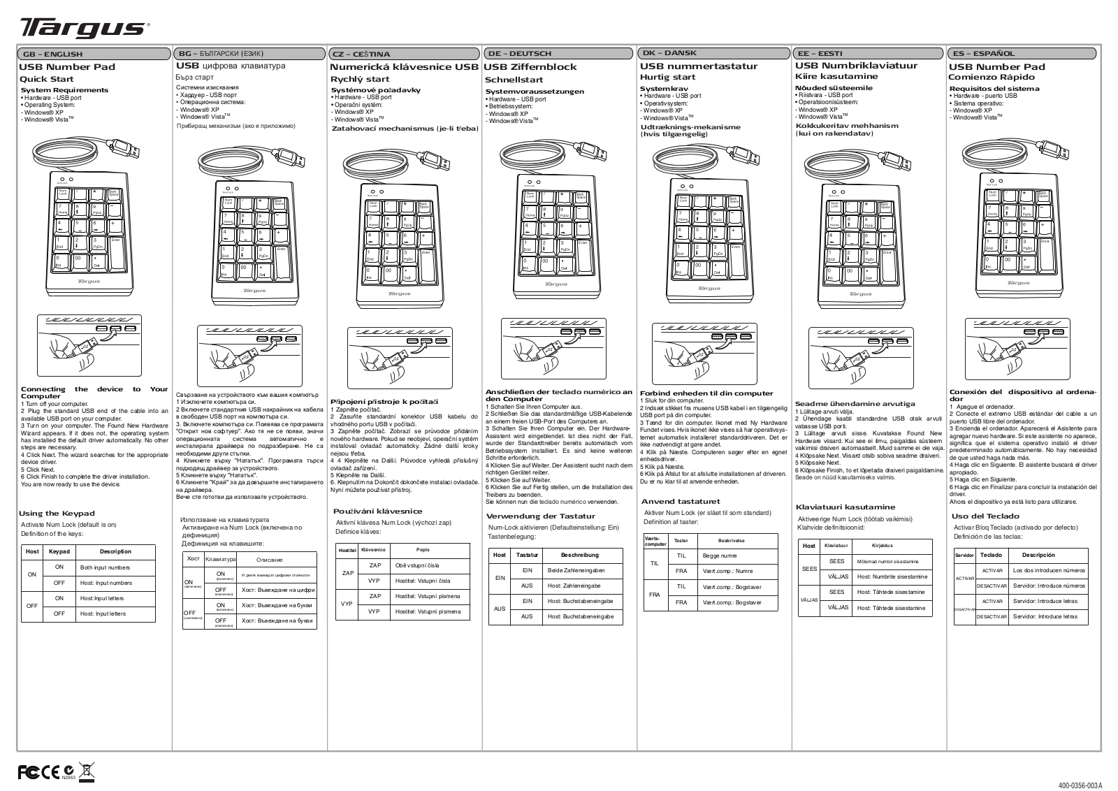 Targus USB Number Pad User Manual