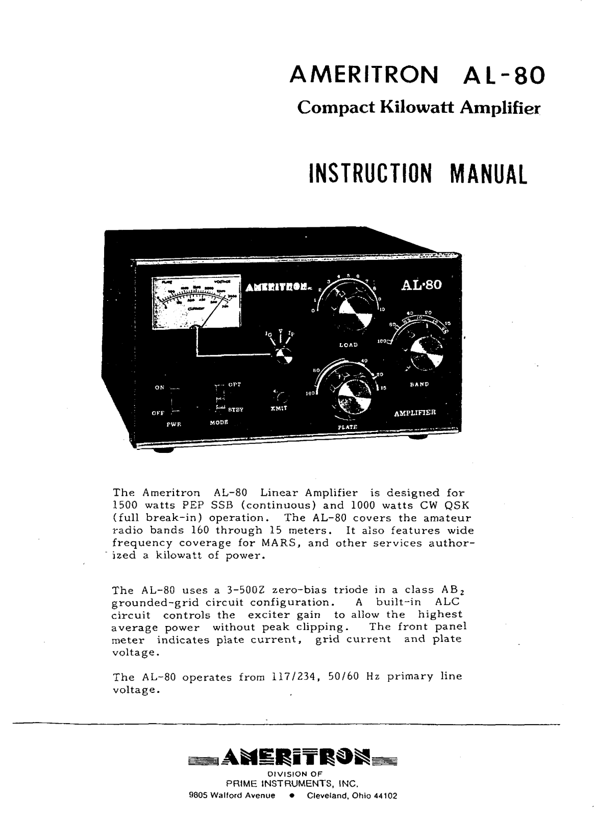 Ameritron AL-80 Service manual