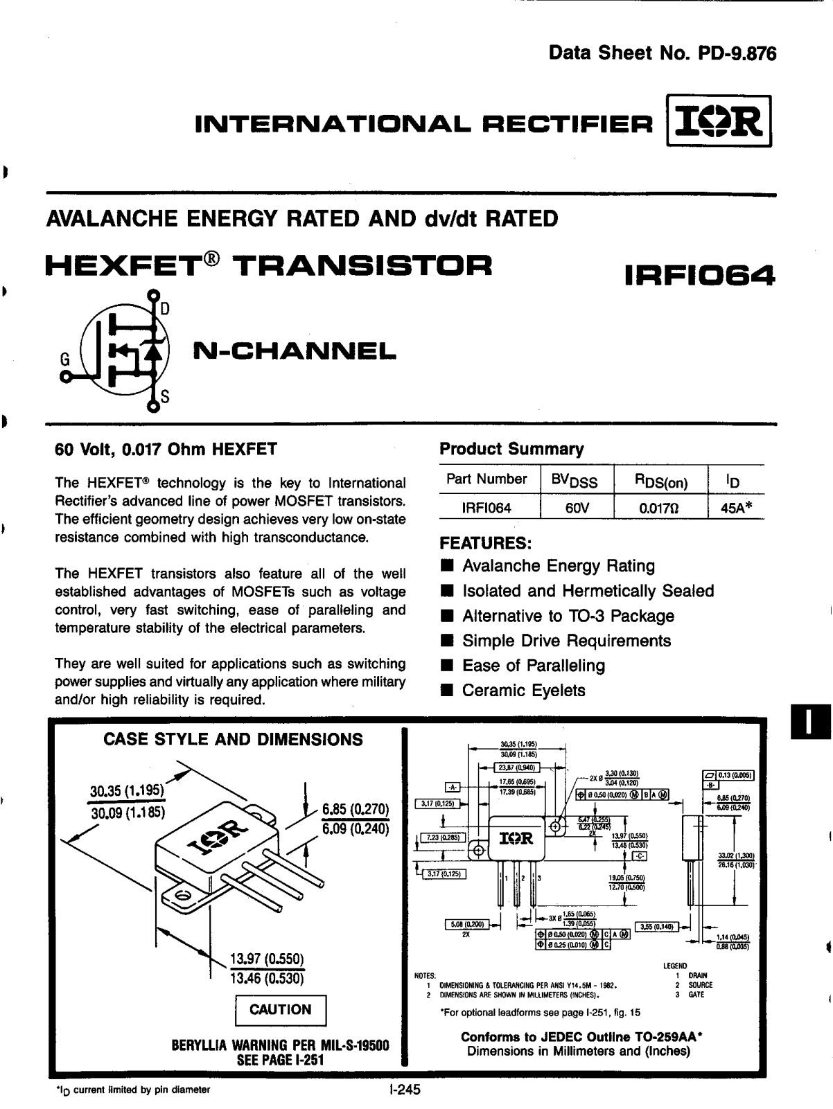 International Rectifier IRFI064 Datasheet