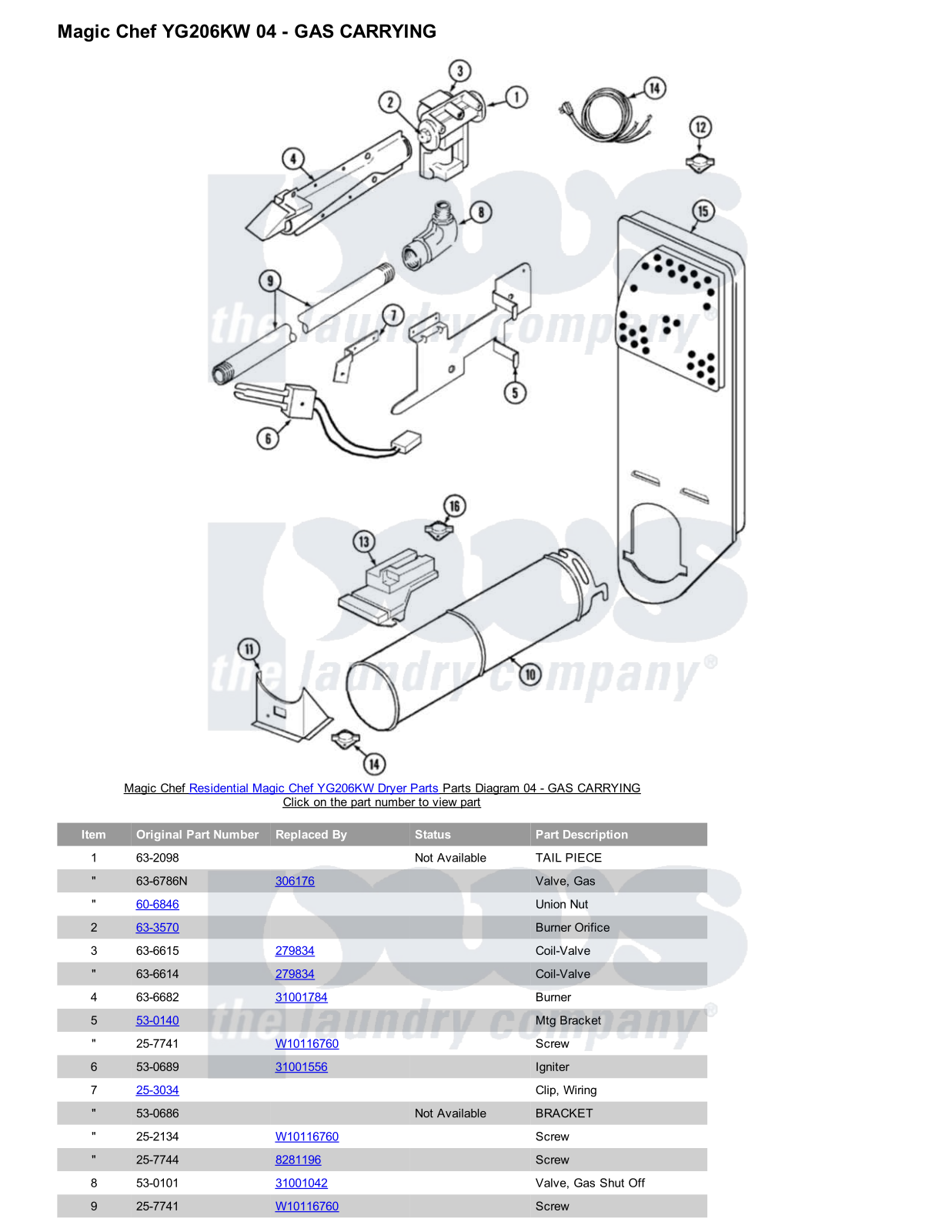 Magic Chef YG206KW Parts Diagram