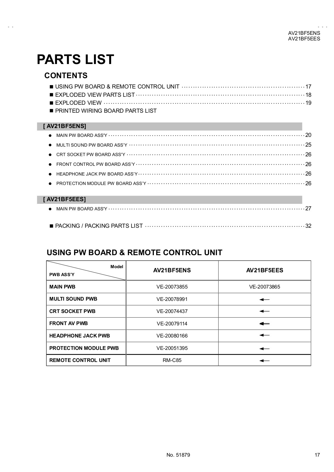 JVC AV21BF5EES, AV21BF5ENS Parts List