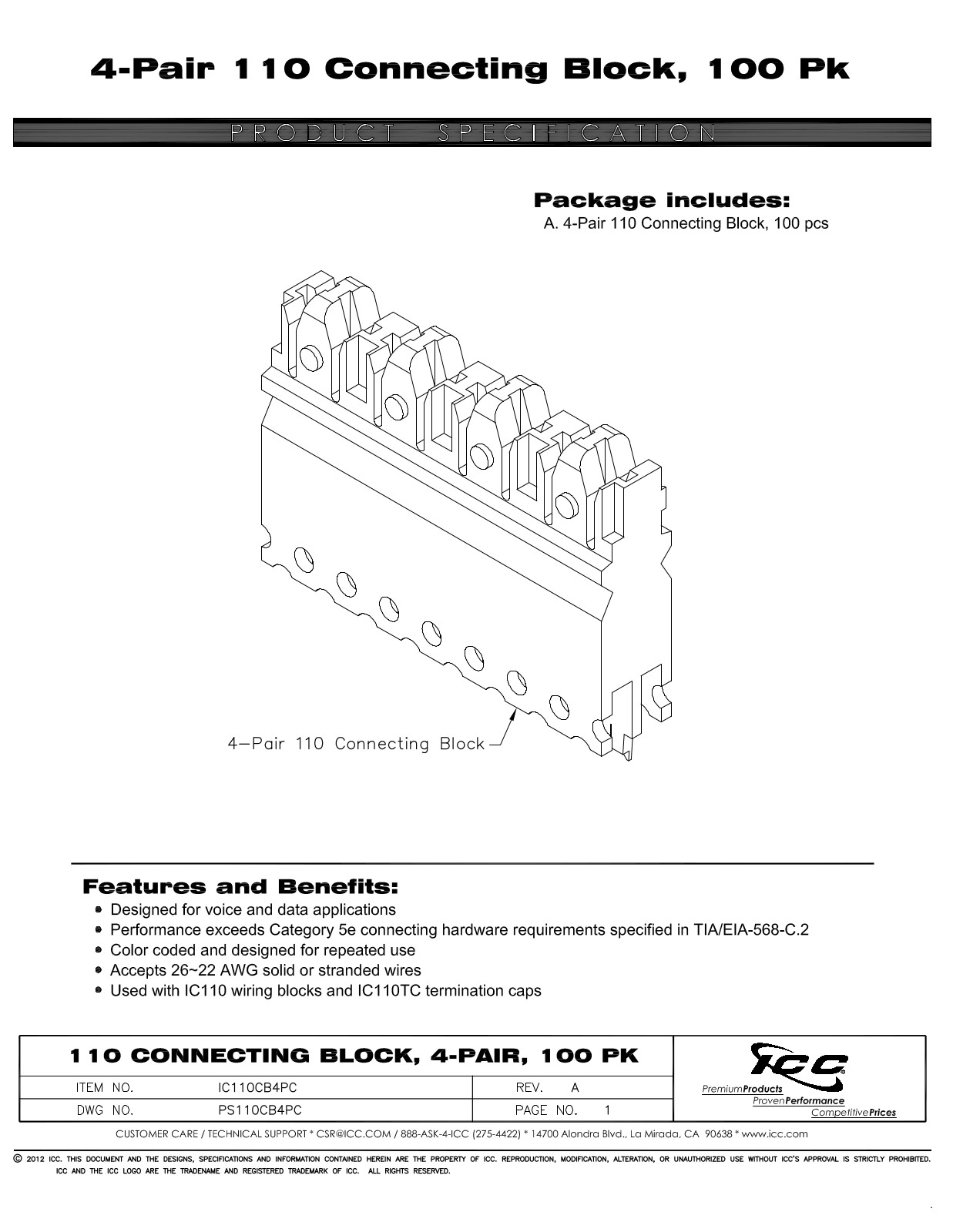 ICC IC110CB4PC Specsheet