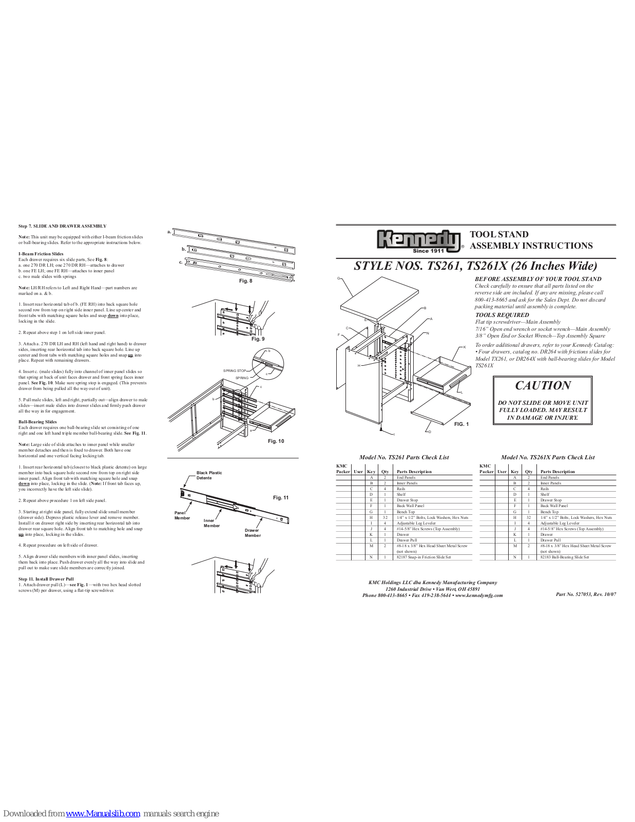 Kennedy TS261, TS261X Assembly & Instruction Manual