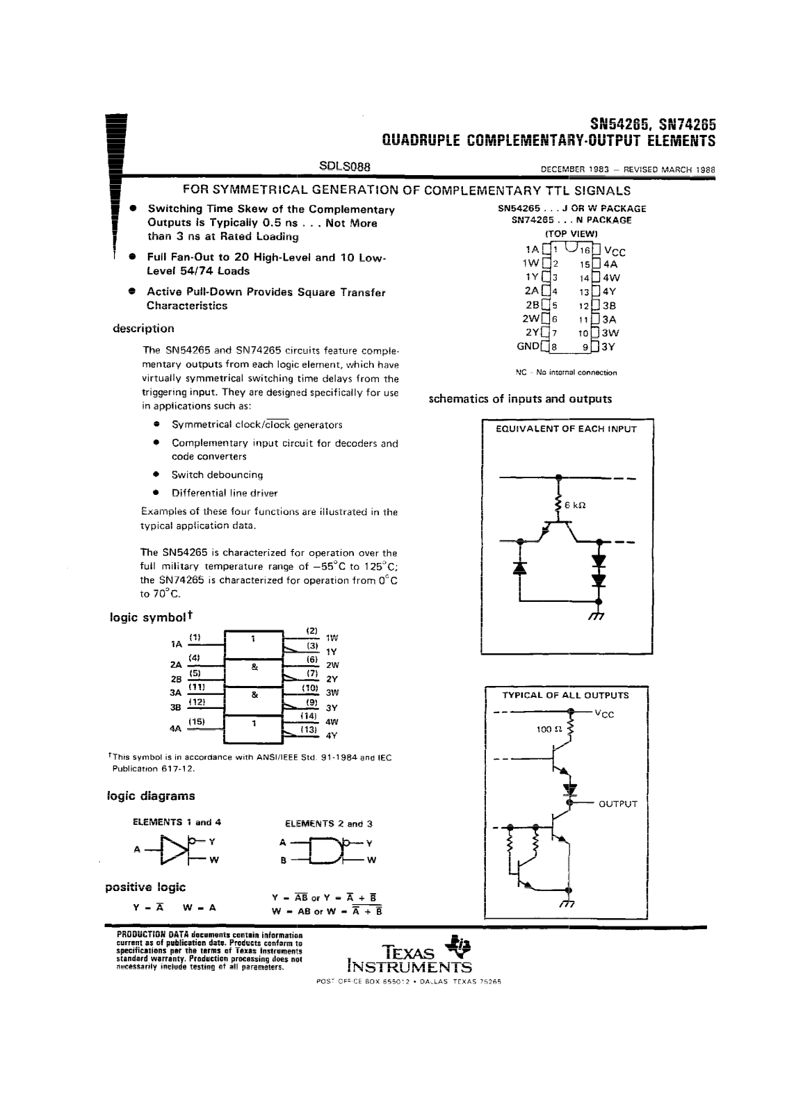 Datasheet SN54265J, SNJ54265J Datasheet (Texas Instruments) - ManualMachine.com