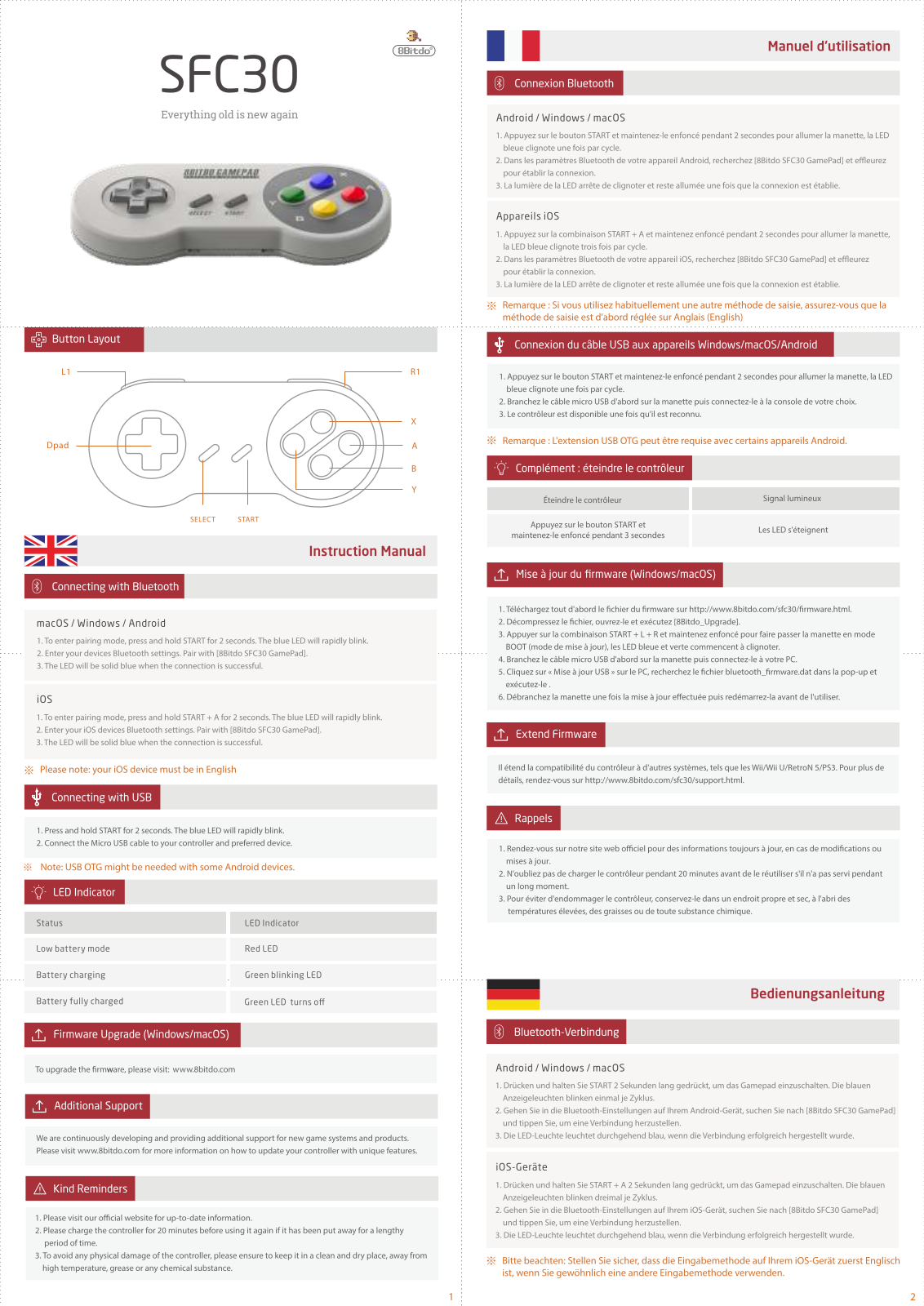 8BitDo SFC30 operation manual