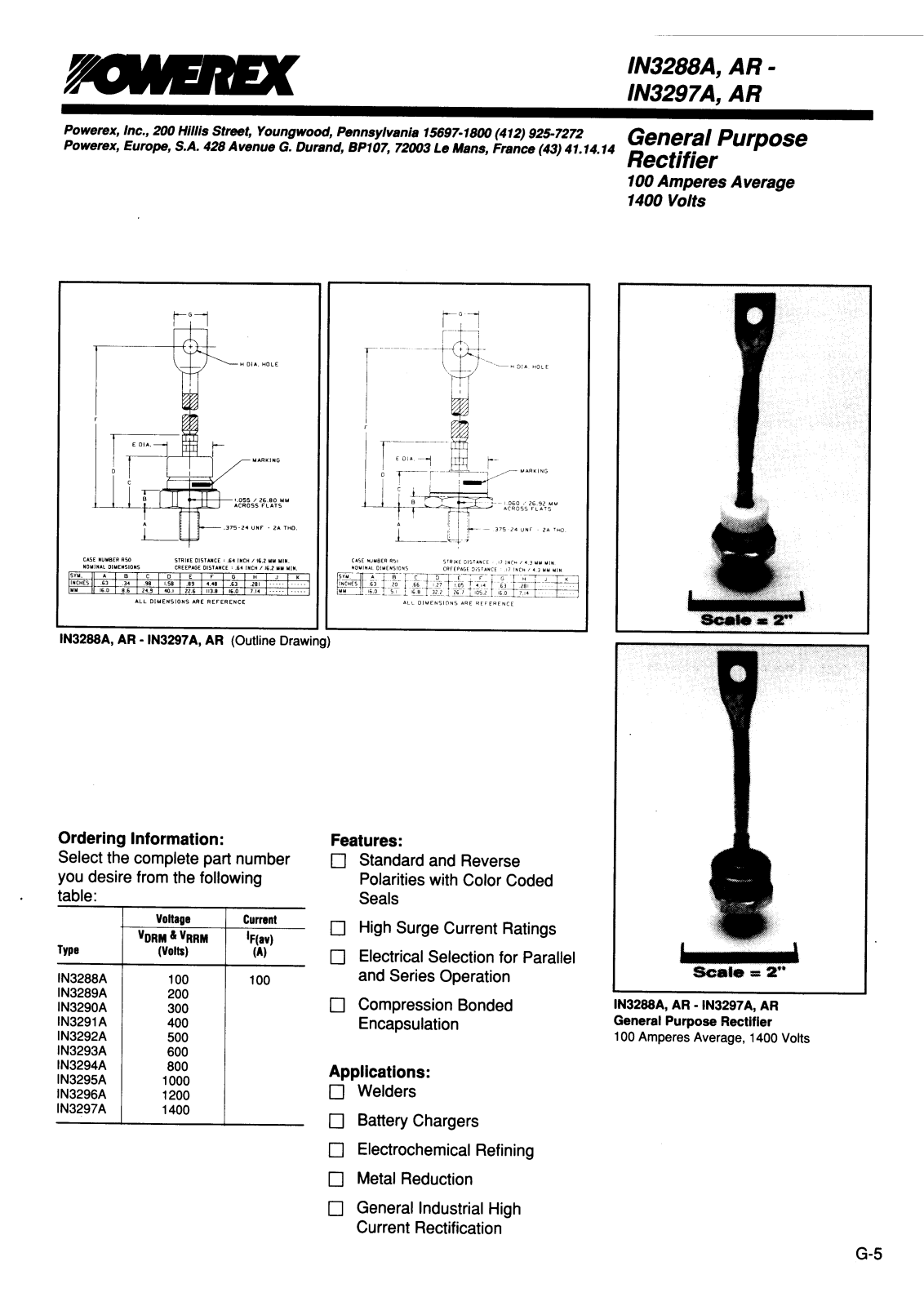 POWEREX 1N3296A, 1N32967AR, 1N32967A, 1N3295AR, 1N3295A Datasheet