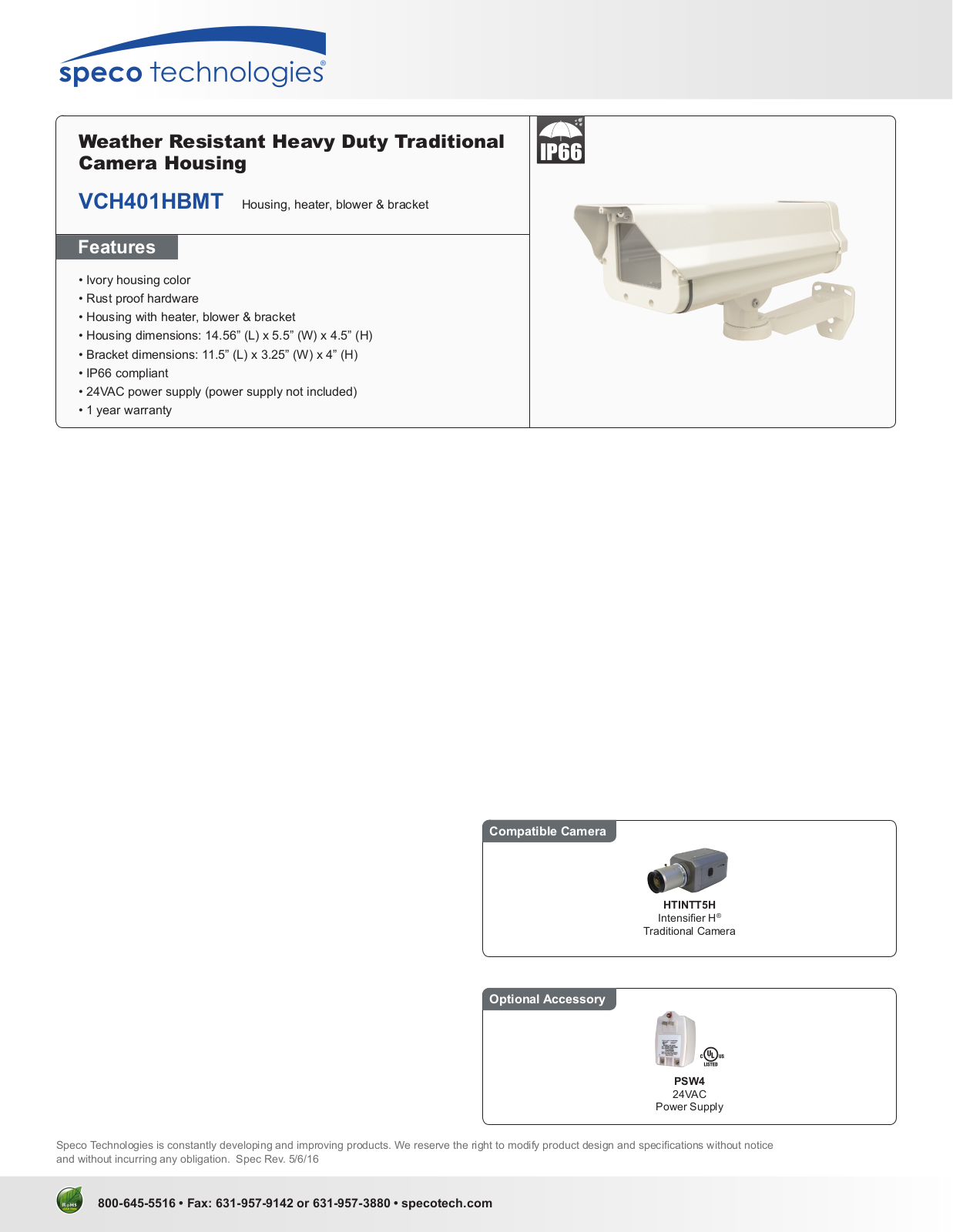 Speco VCH400HBMT Specsheet