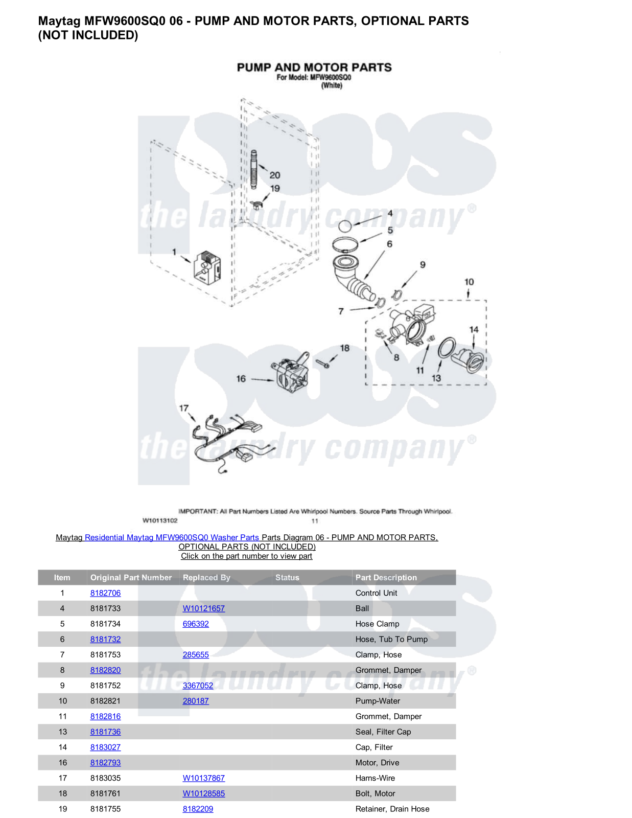 Maytag MFW9600SQ0 Parts Diagram