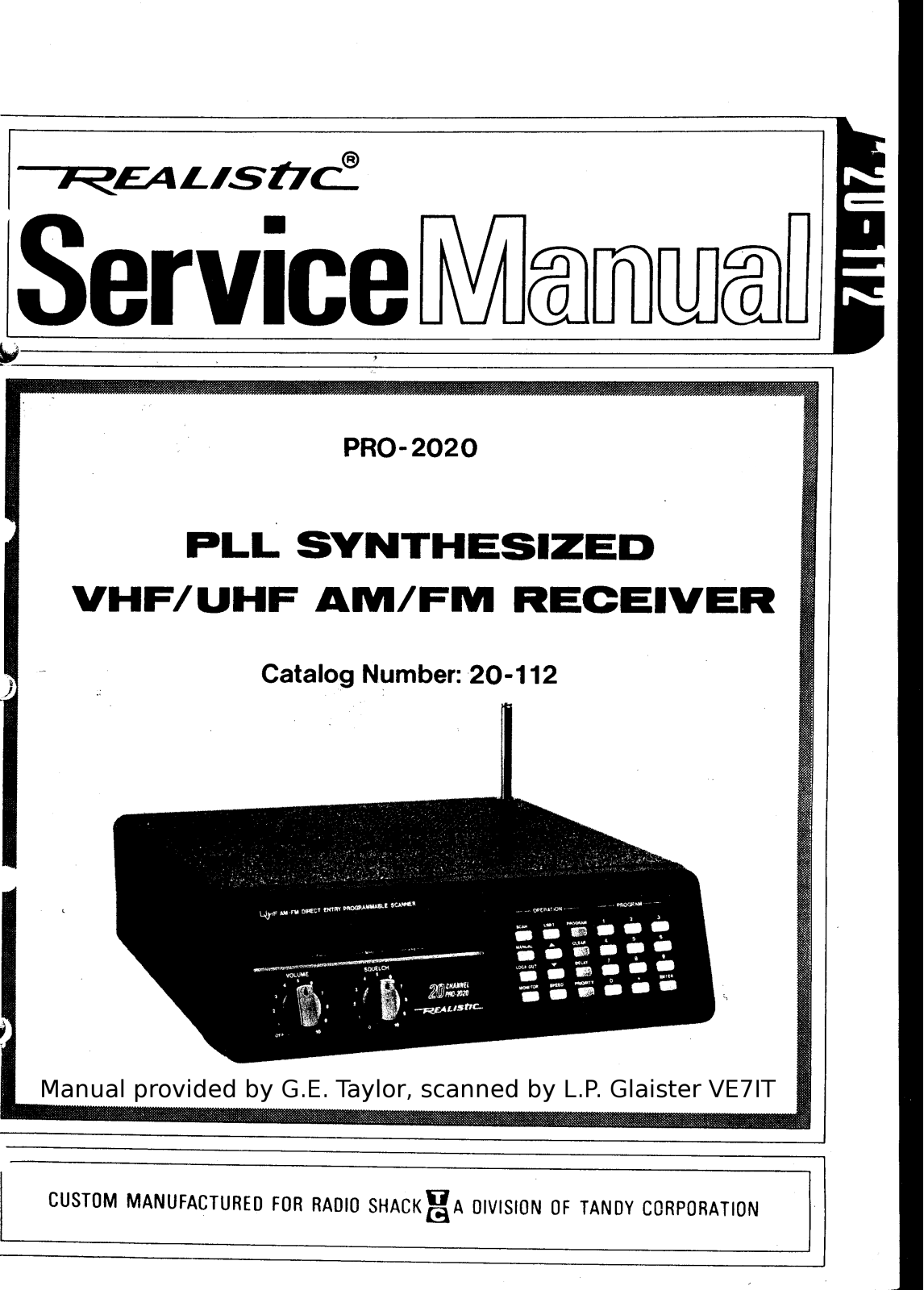 RadioShack PRO-2020 Service Manual