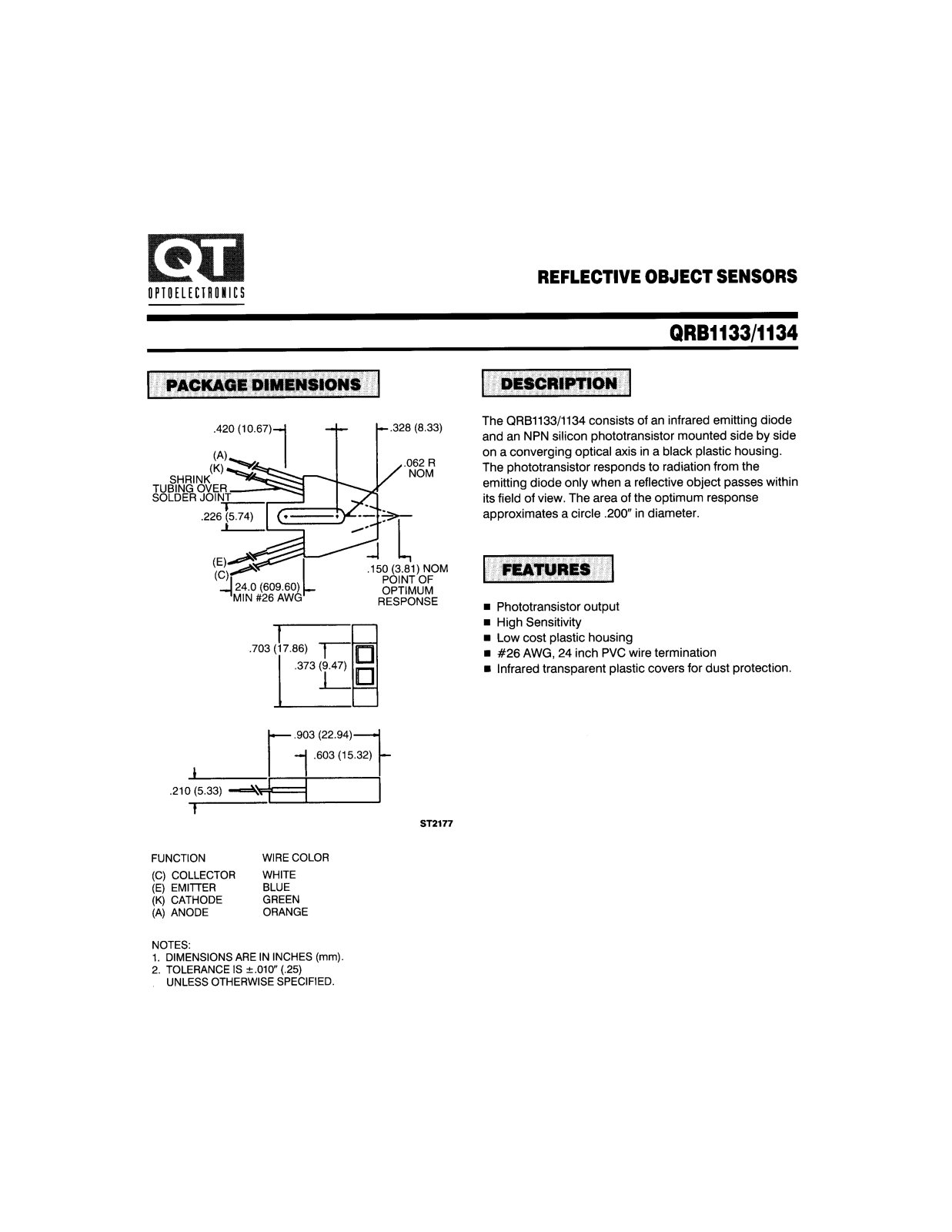 QT QRB1133, QRB1134 Datasheet