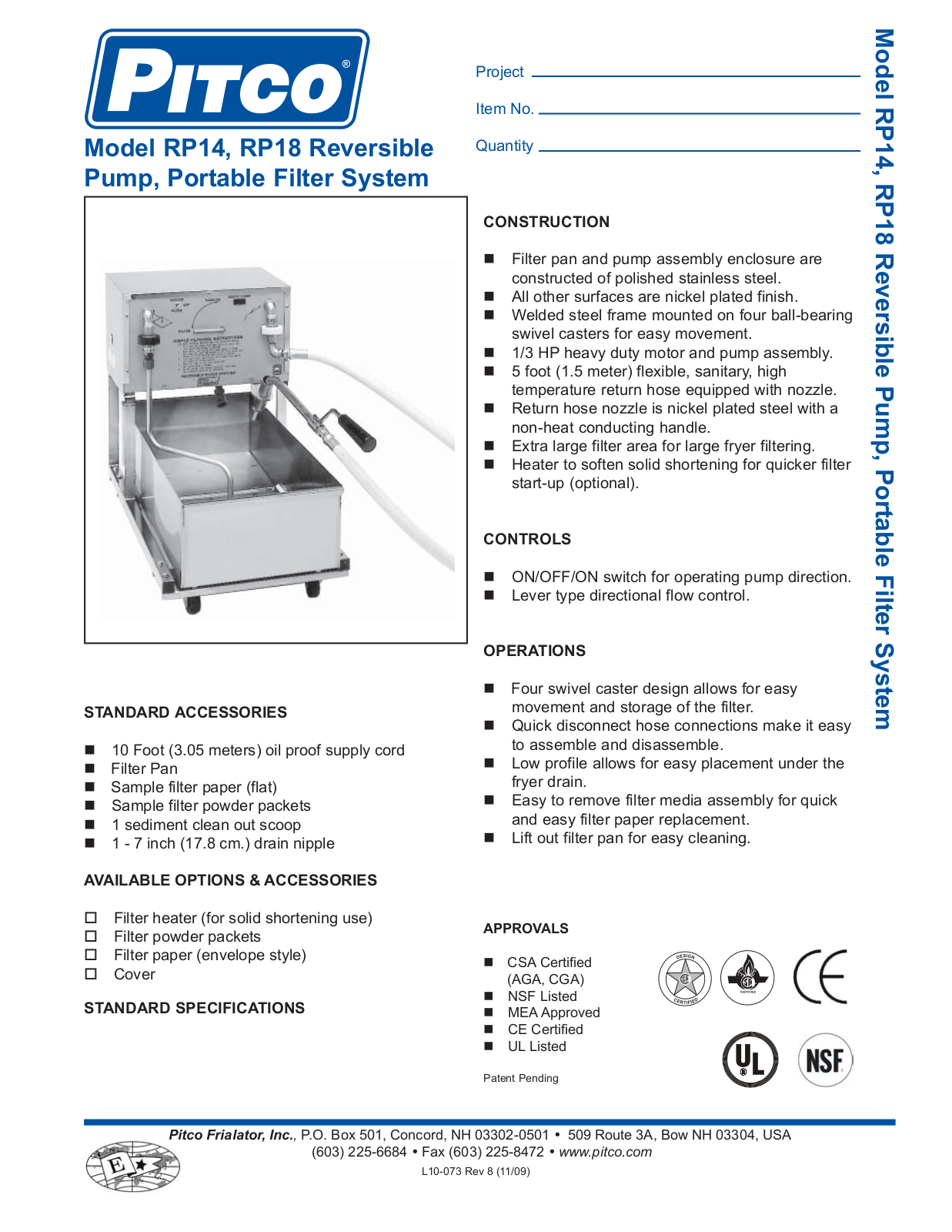 Pitco RP14 User Manual