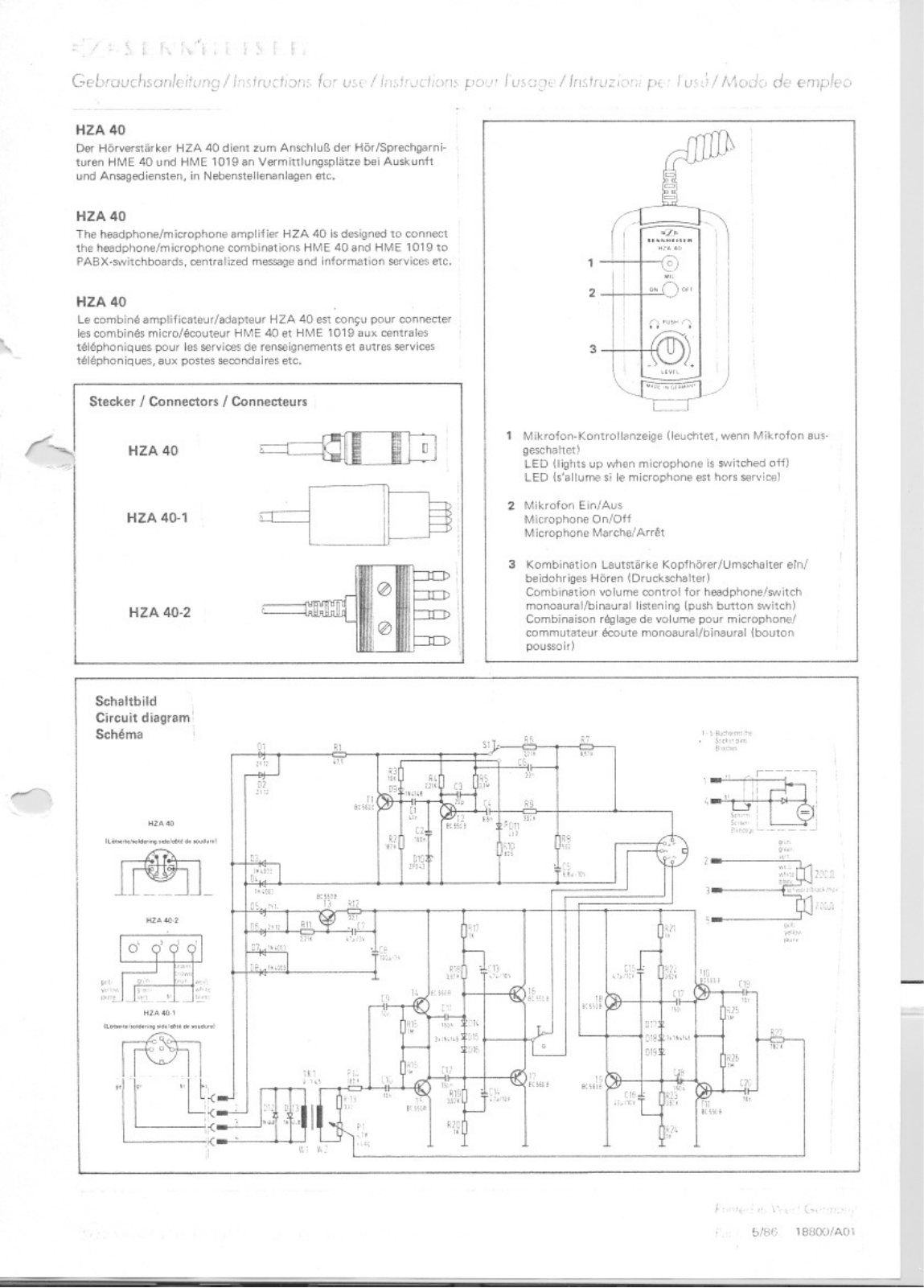 Sennheiser HZA 40 Instruction Manual