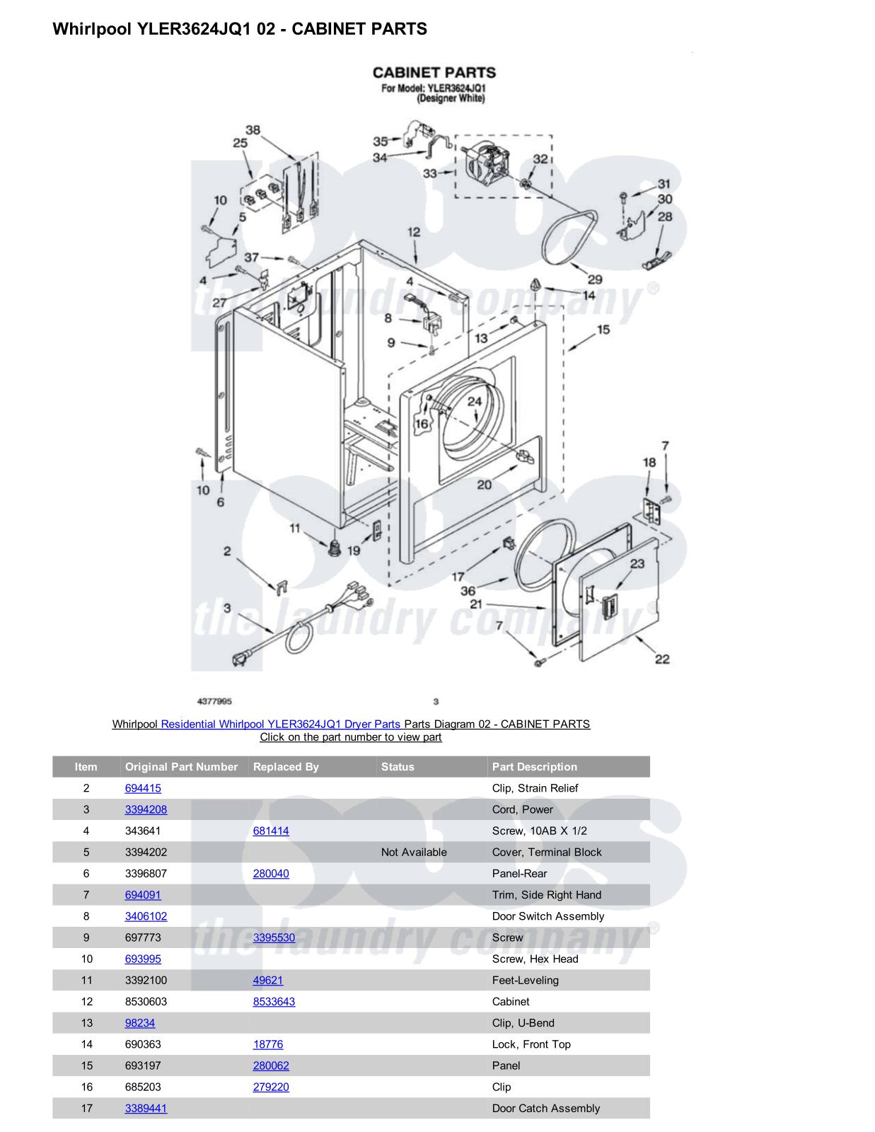 Whirlpool YLER3624JQ1 Parts Diagram