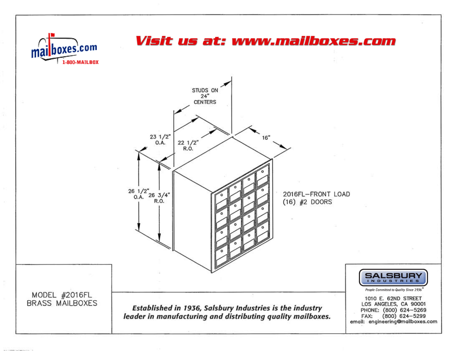 Salsbury Industries 2016FL User Manual