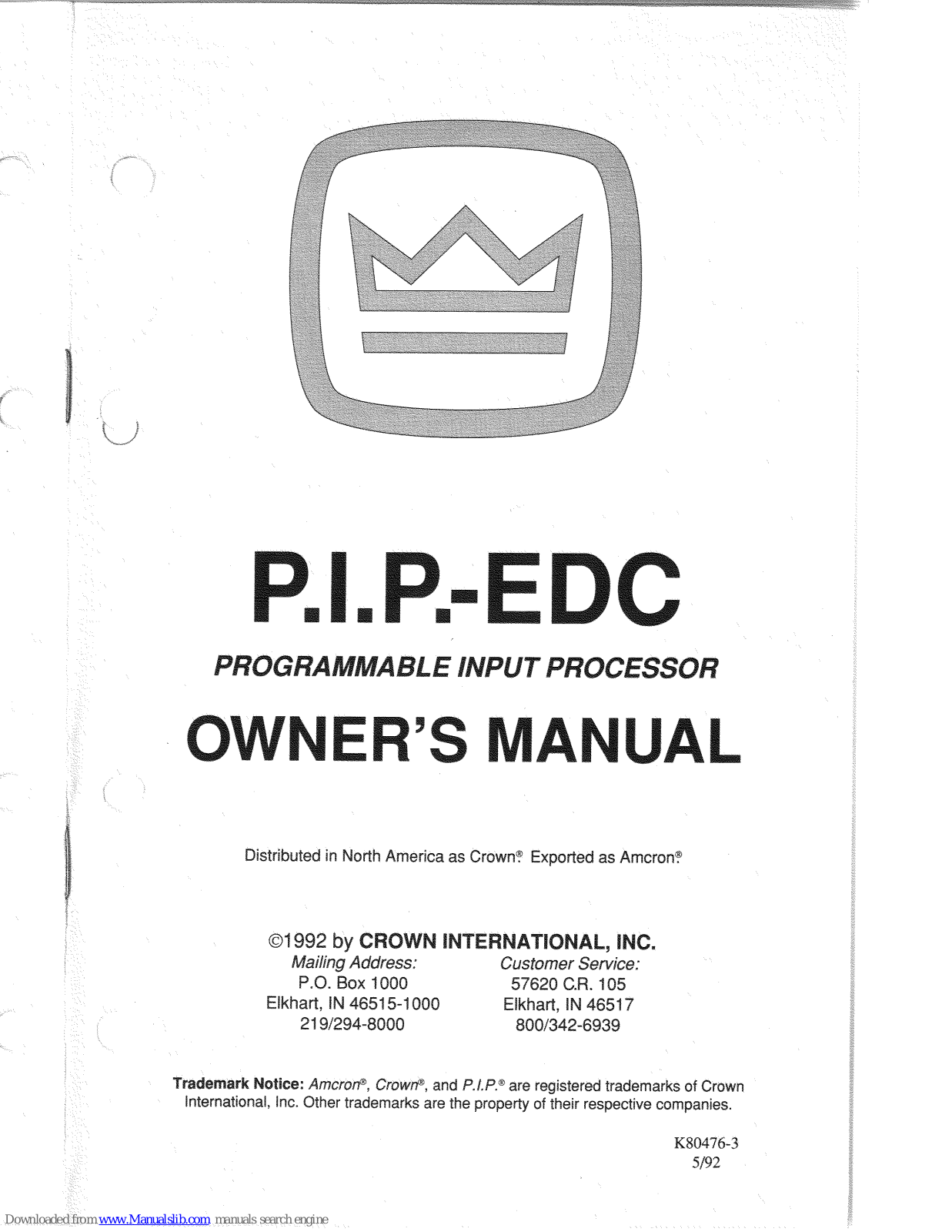 Crown PIP-EDC Owner's Manual