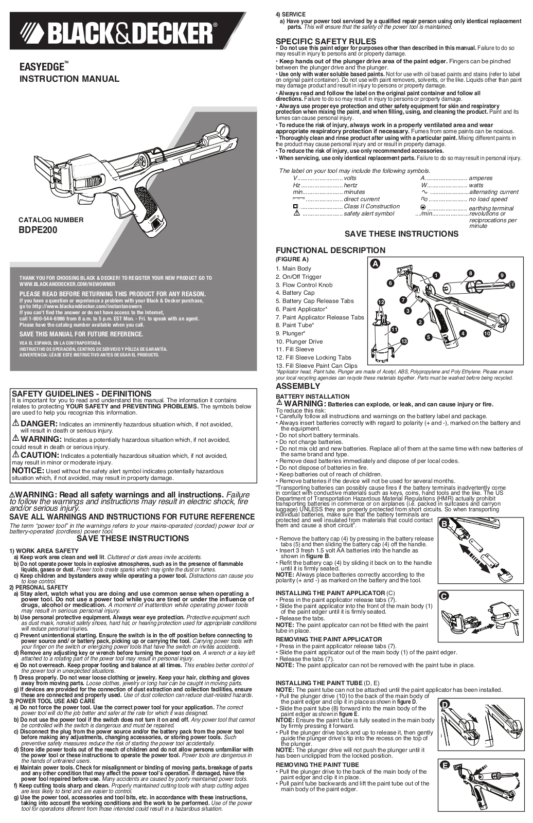 Black & Decker BDPE200B User Manual