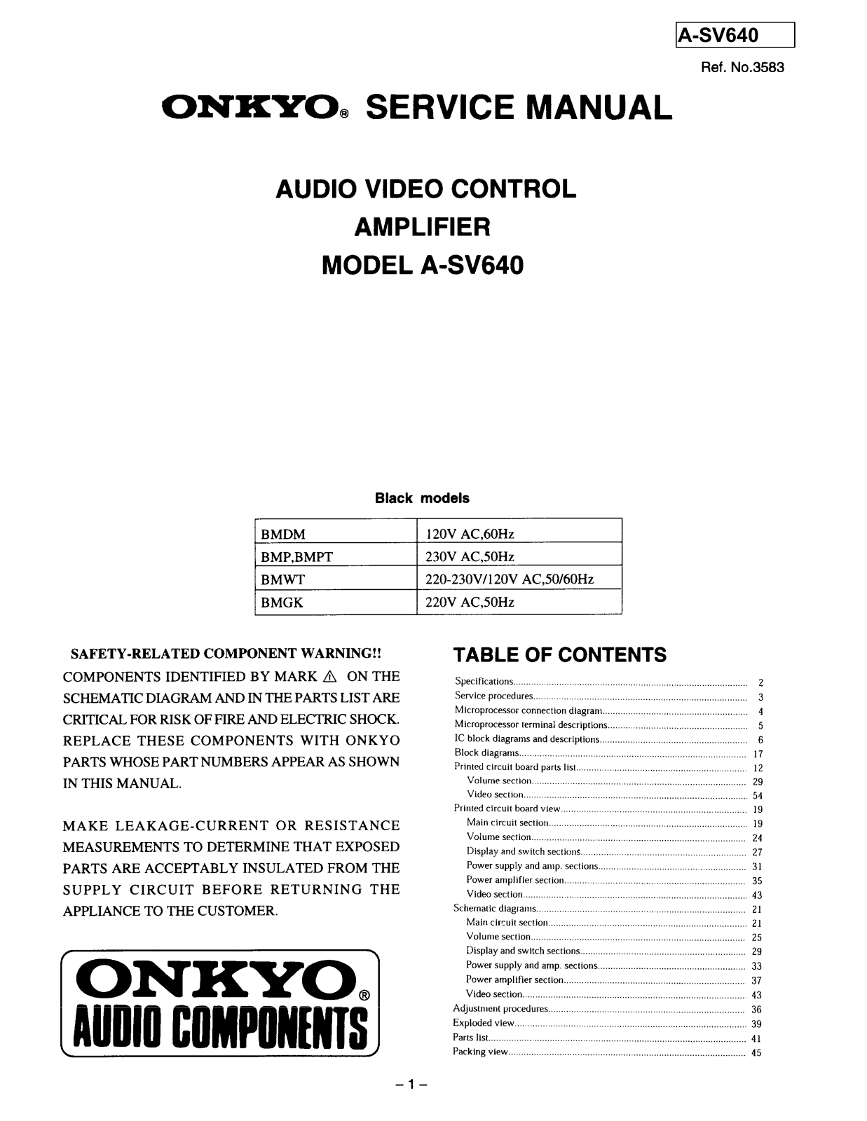 Onkyo ASV-640 Service manual