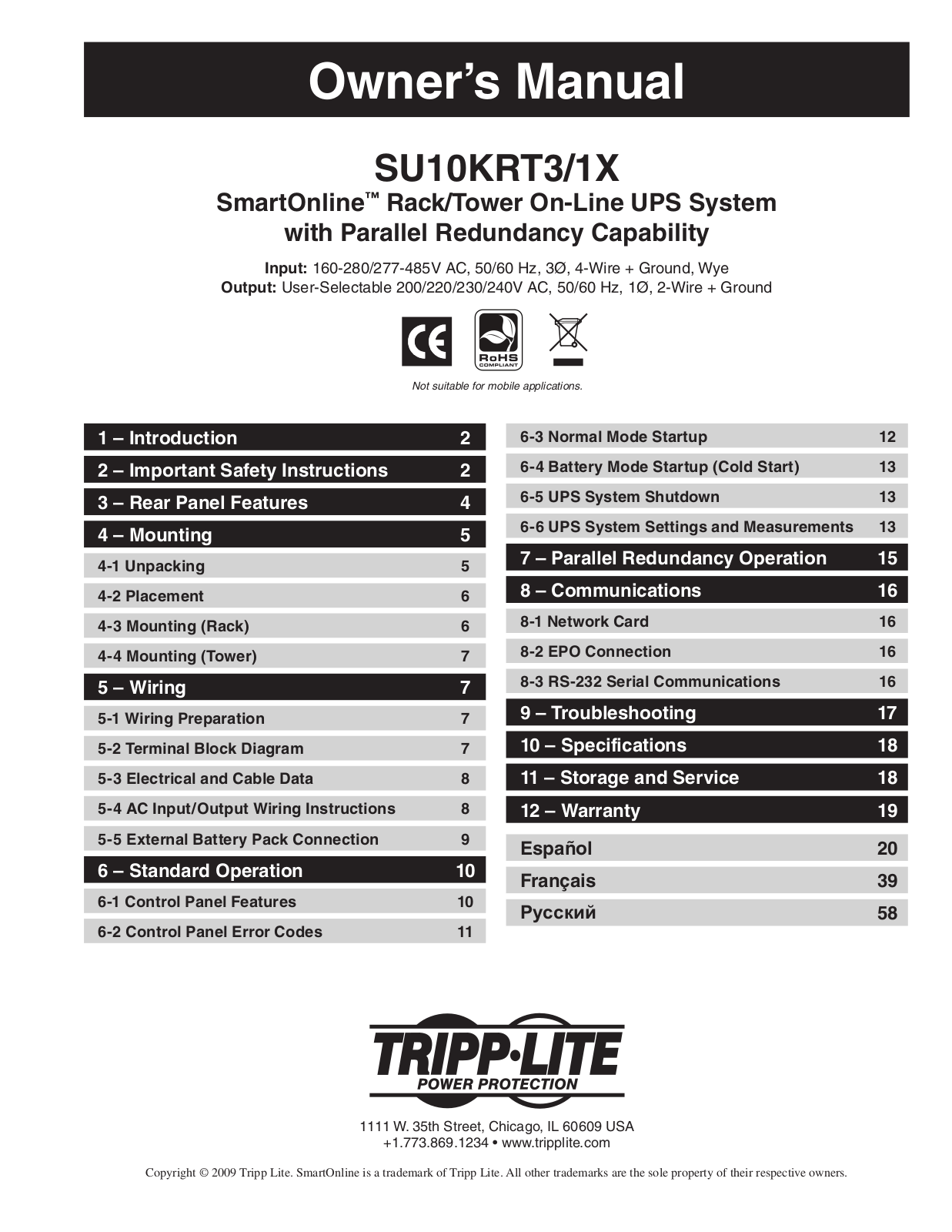 Tripp Lite SU10KRT3/1X User Manual