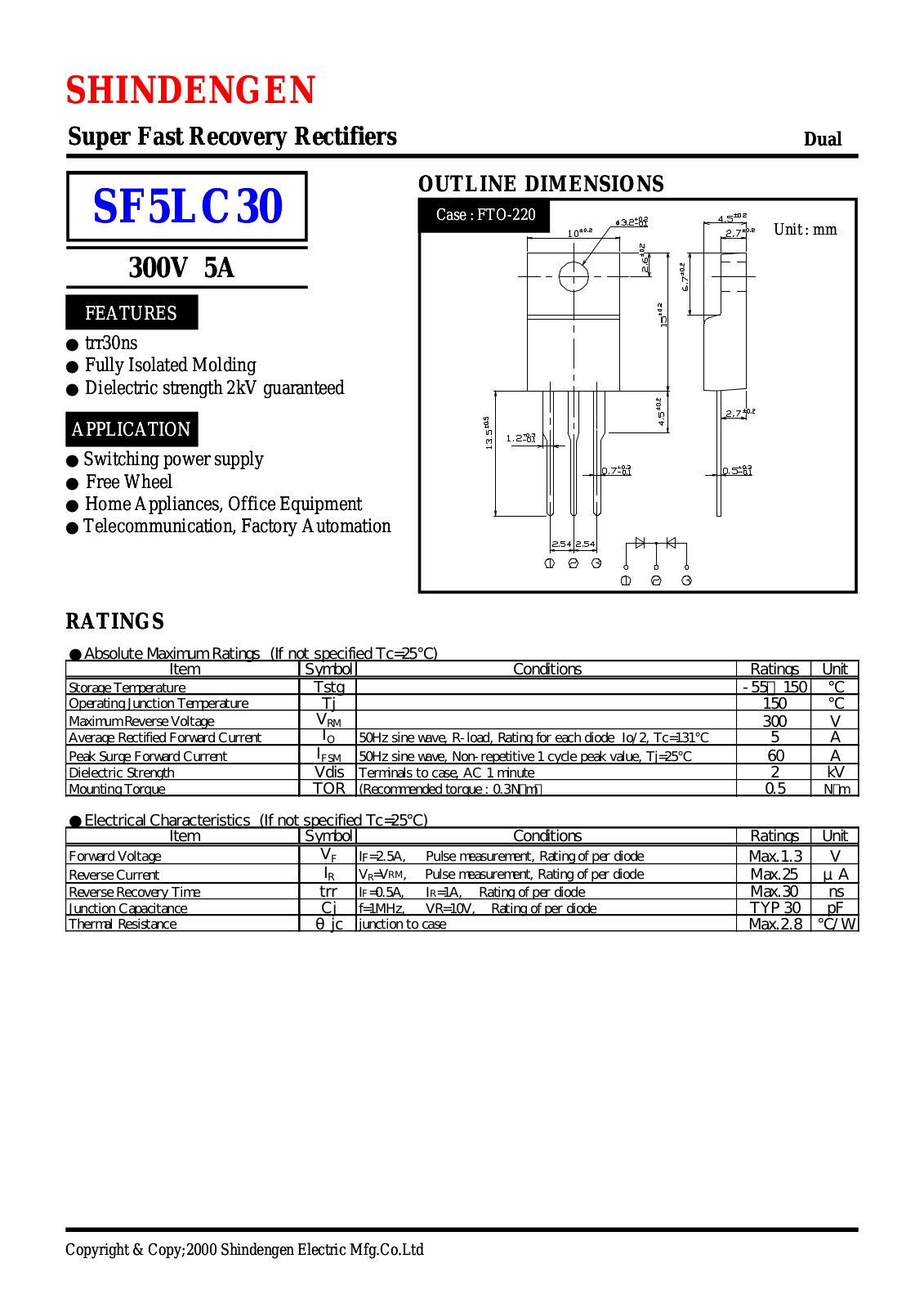 Shindengen Electric Manufacturing Company Ltd SF5LC30 Datasheet