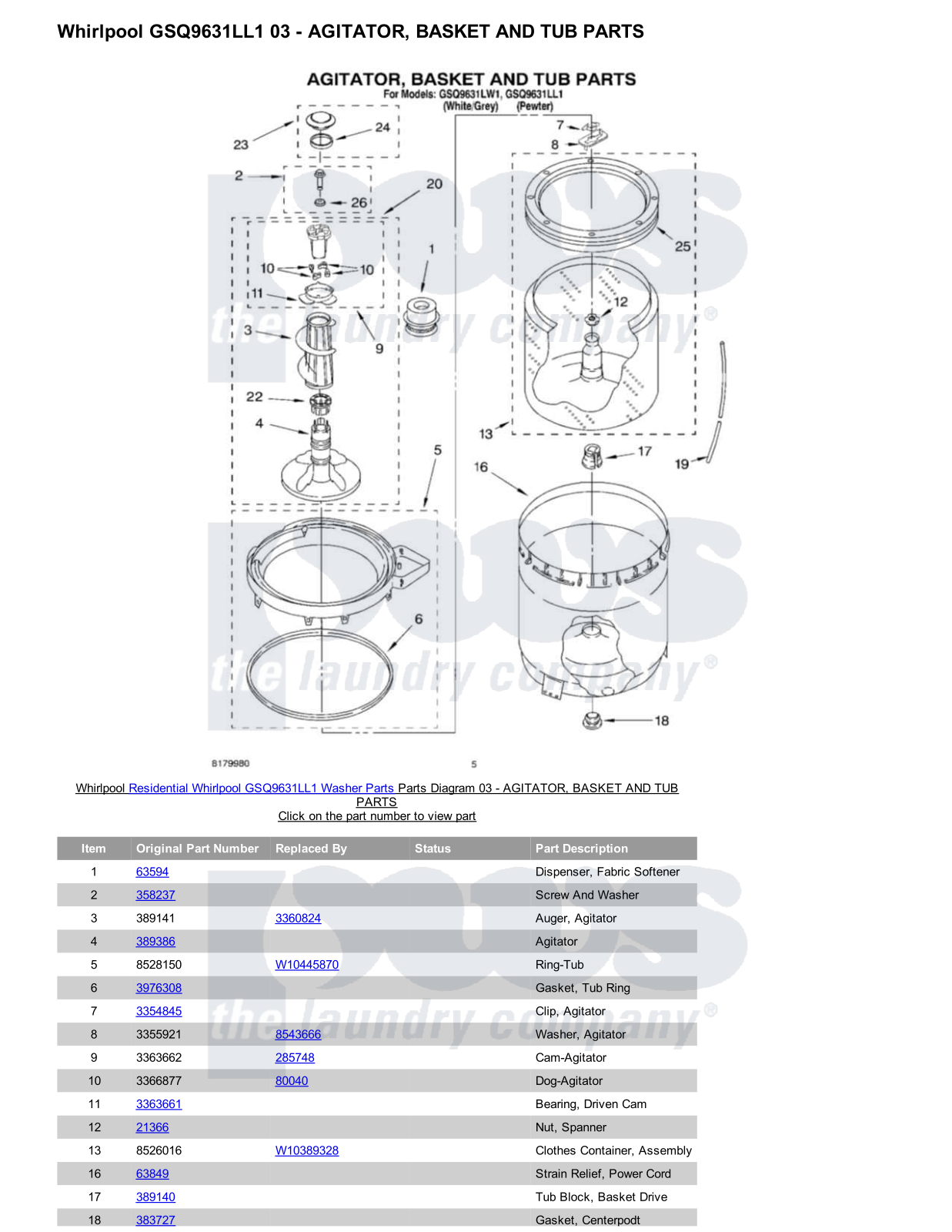 Whirlpool GSQ9631LL1 Parts Diagram