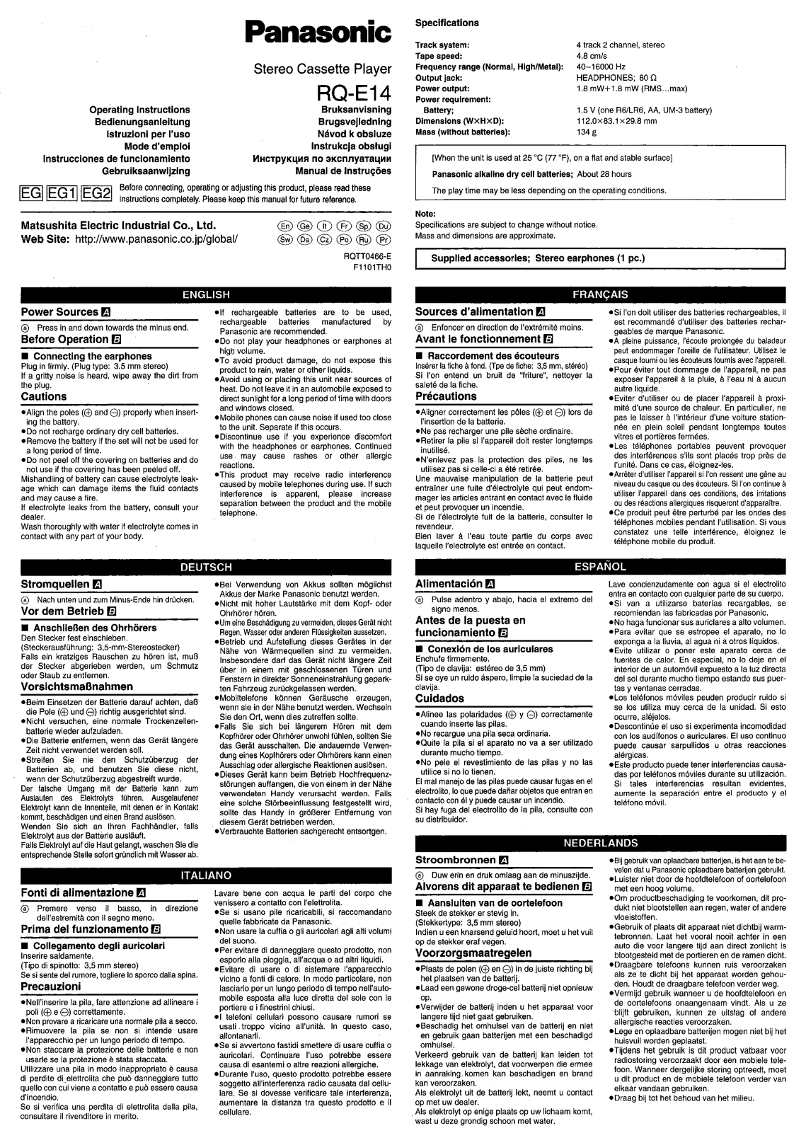 Panasonic RQ-E14 User Manual