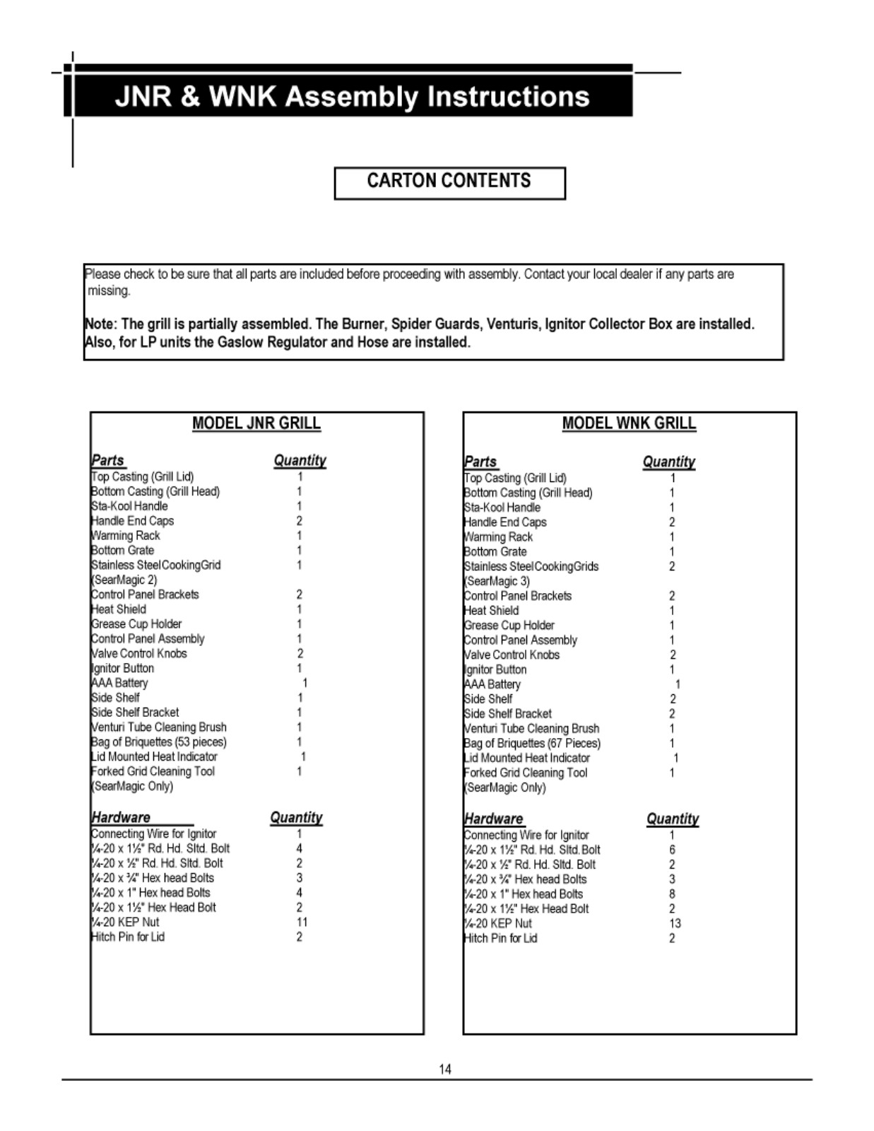 MHP Grills WNK4DDPS, JNR4DDPS Assembly Guide