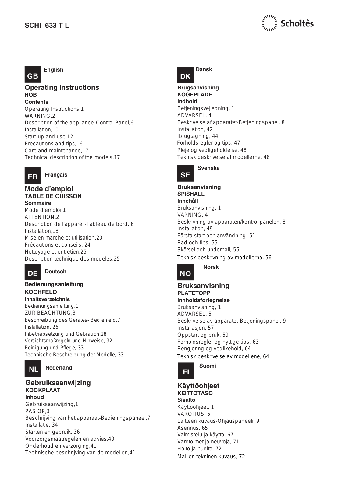 SCHOLTES SCHI 633 T L User Manual