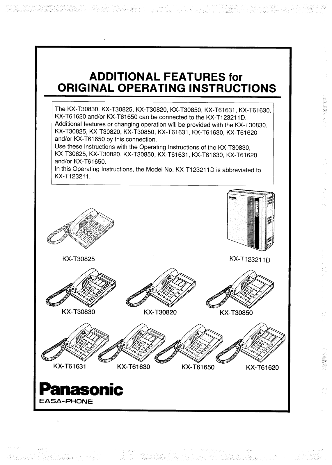 PANASONIC KX-T308xx, KX-T616xx, KX-T123211D User Guide