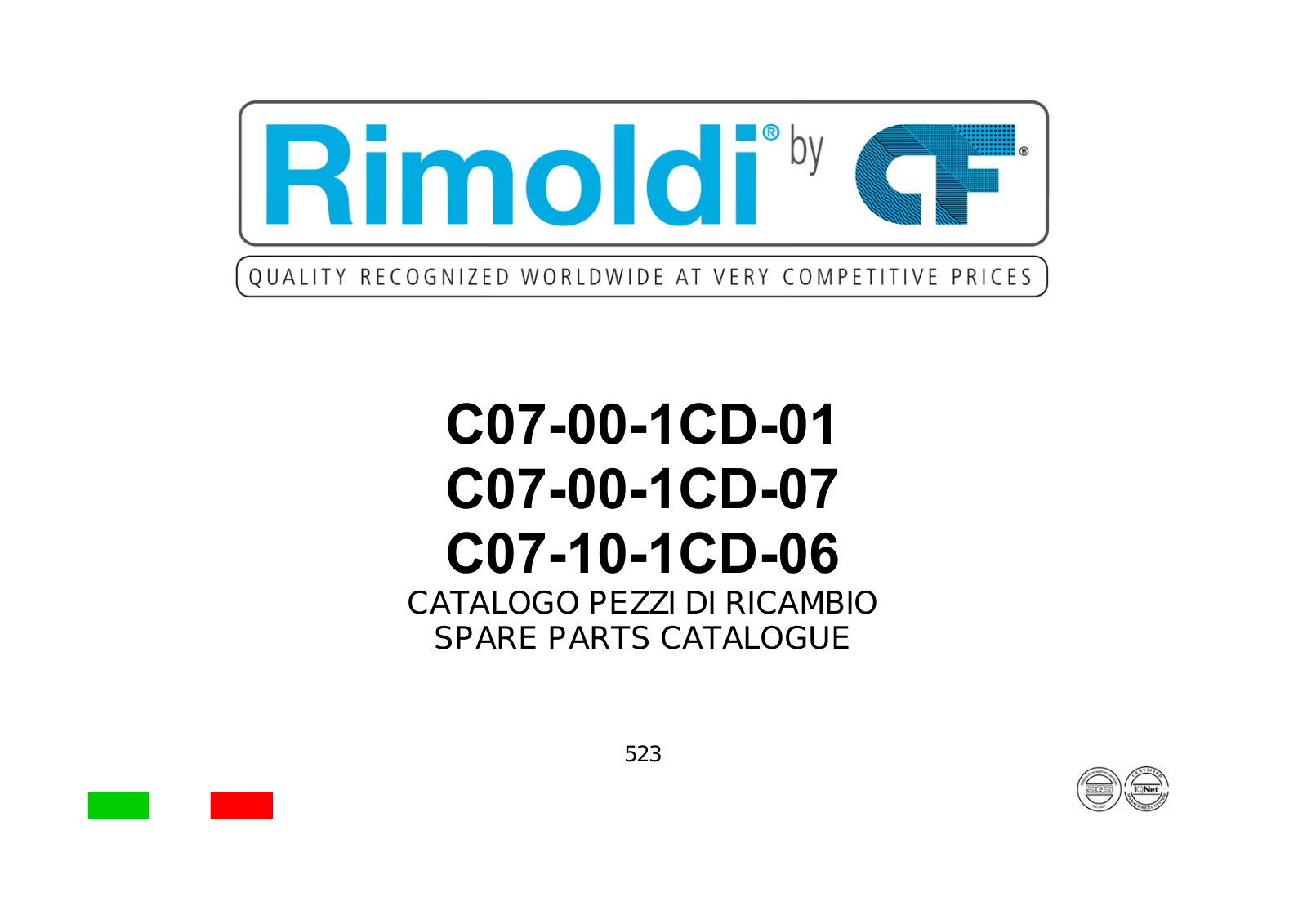 Rimoldi C07-00-1CD-01, C07-00-1CD-07, C07-00-1CD-06 Parts List