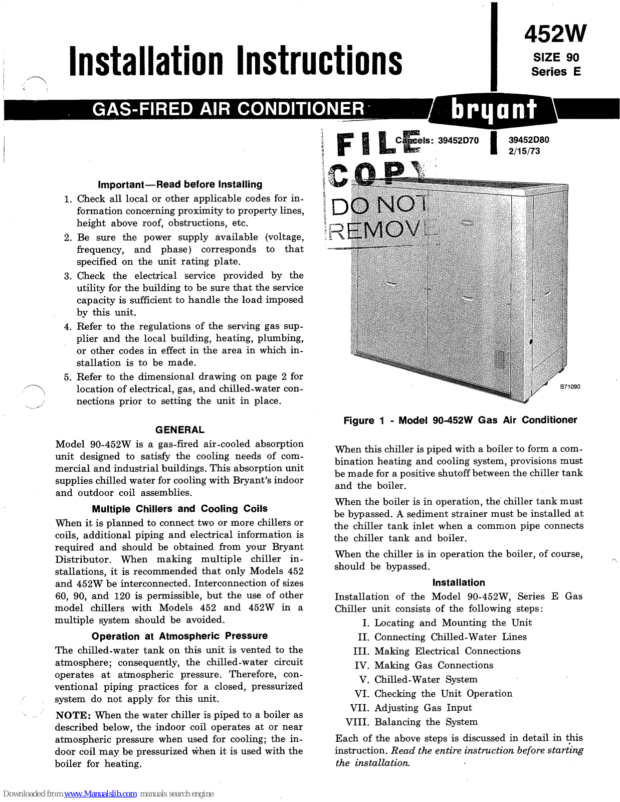 Bryant 90-452W Installation Instructions Manual